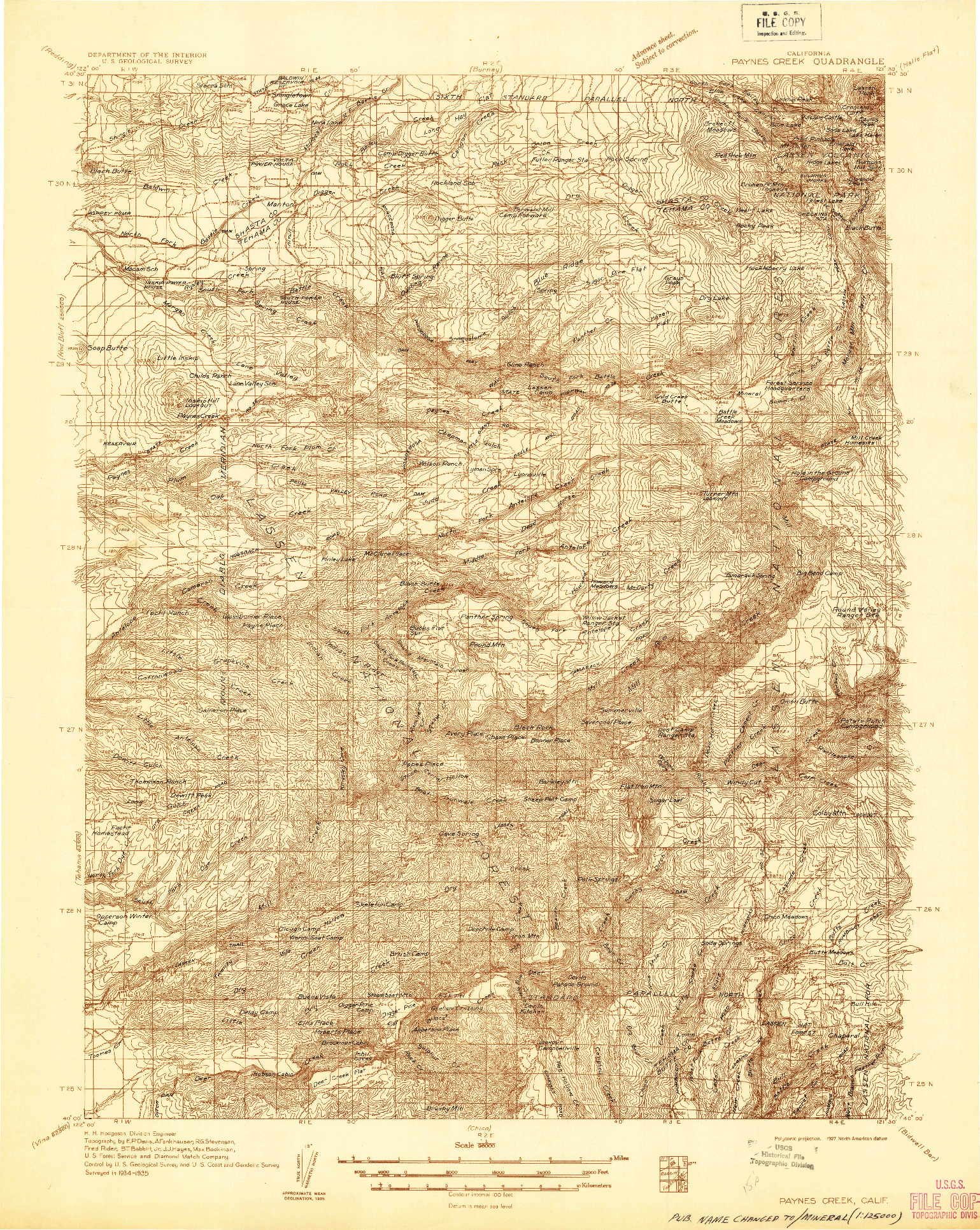 USGS 1:96000-SCALE QUADRANGLE FOR PAYNES CREEK, CA 1935