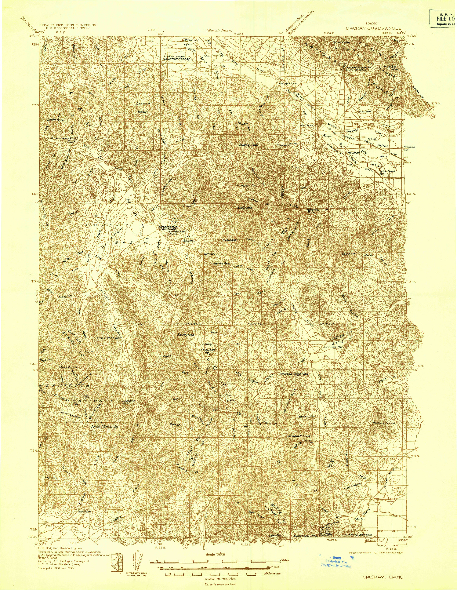 USGS 1:96000-SCALE QUADRANGLE FOR MACKAY, ID 1935