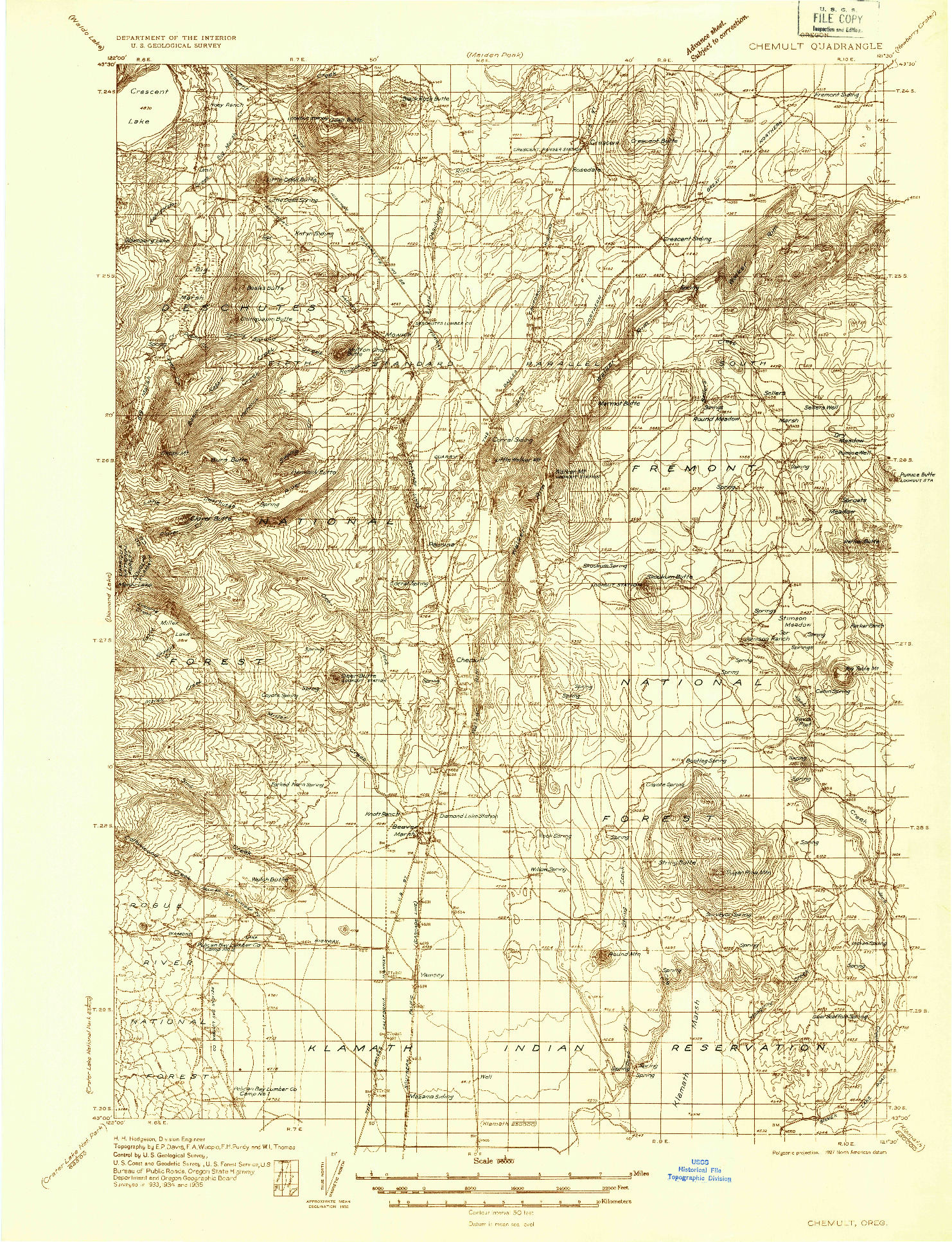 USGS 1:96000-SCALE QUADRANGLE FOR CHEMULT, OR 1935