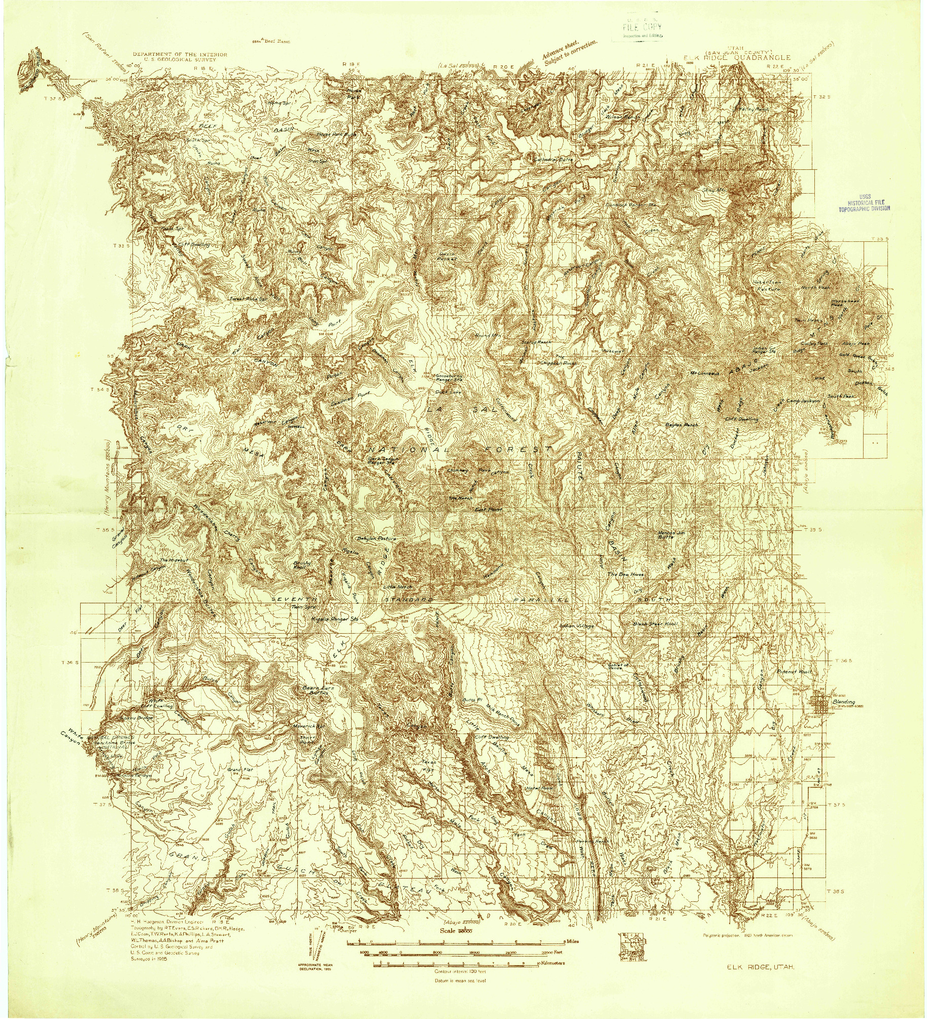 USGS 1:96000-SCALE QUADRANGLE FOR ELK RIDGE, UT 1935