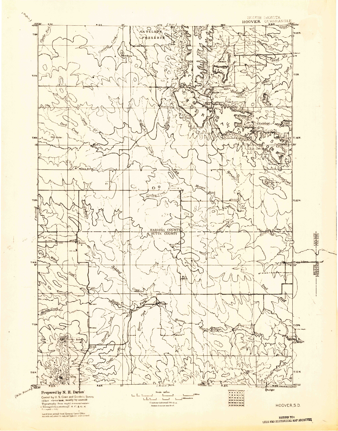 USGS 1:125000-SCALE QUADRANGLE FOR HOOVER, SD 1935