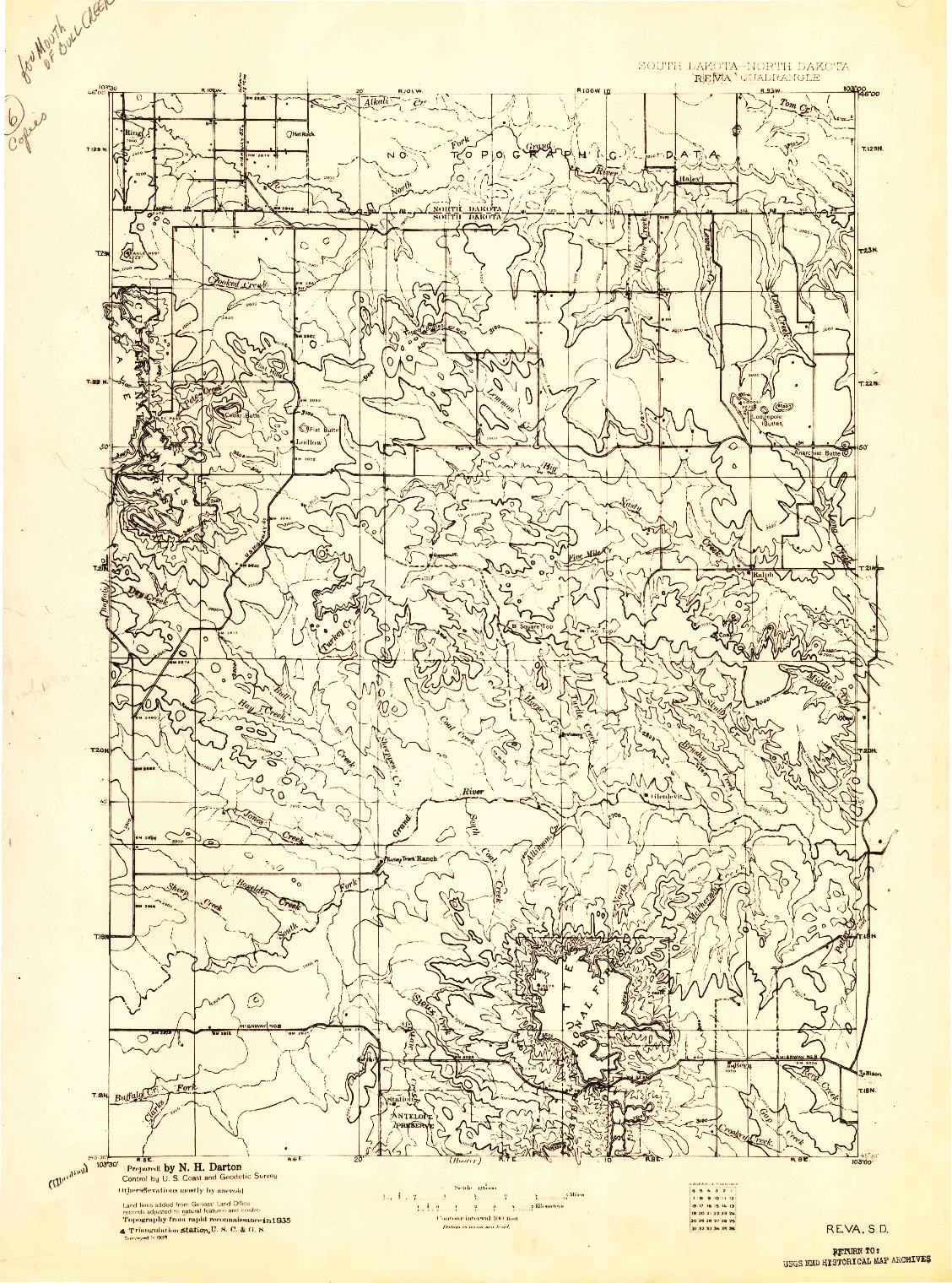 USGS 1:125000-SCALE QUADRANGLE FOR REVA, SD 1935