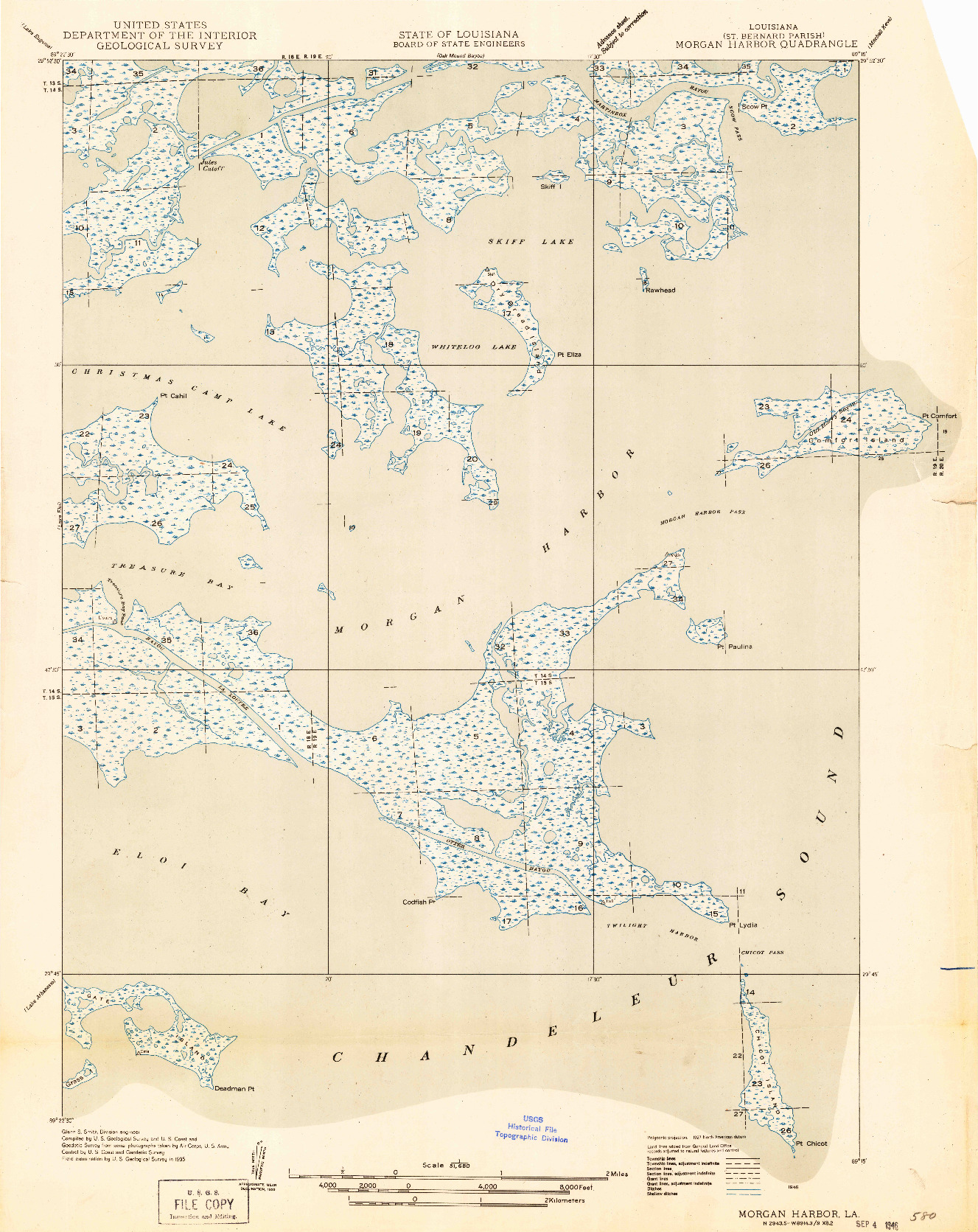 USGS 1:31680-SCALE QUADRANGLE FOR MORGAN HARBOR, LA 1935