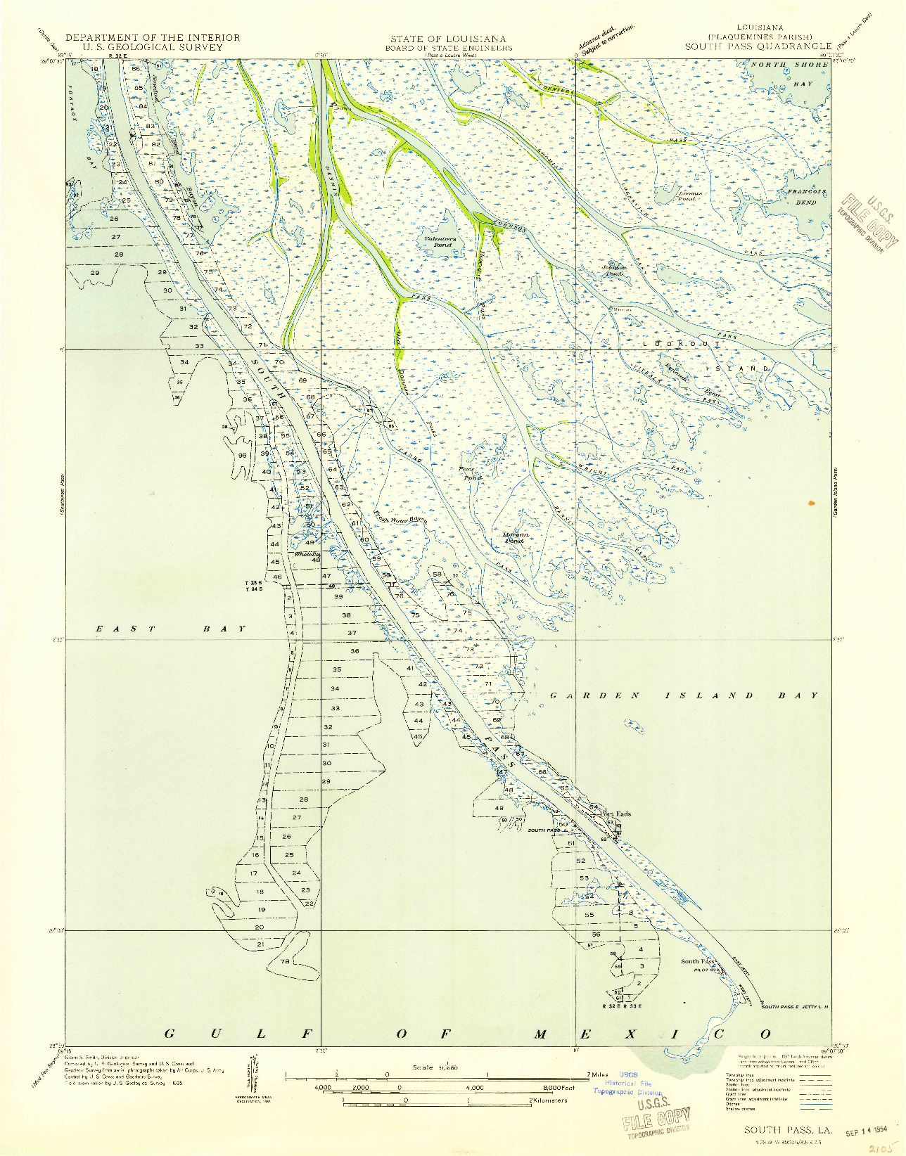 USGS 1:31680-SCALE QUADRANGLE FOR SOUTH PASS, LA 1935