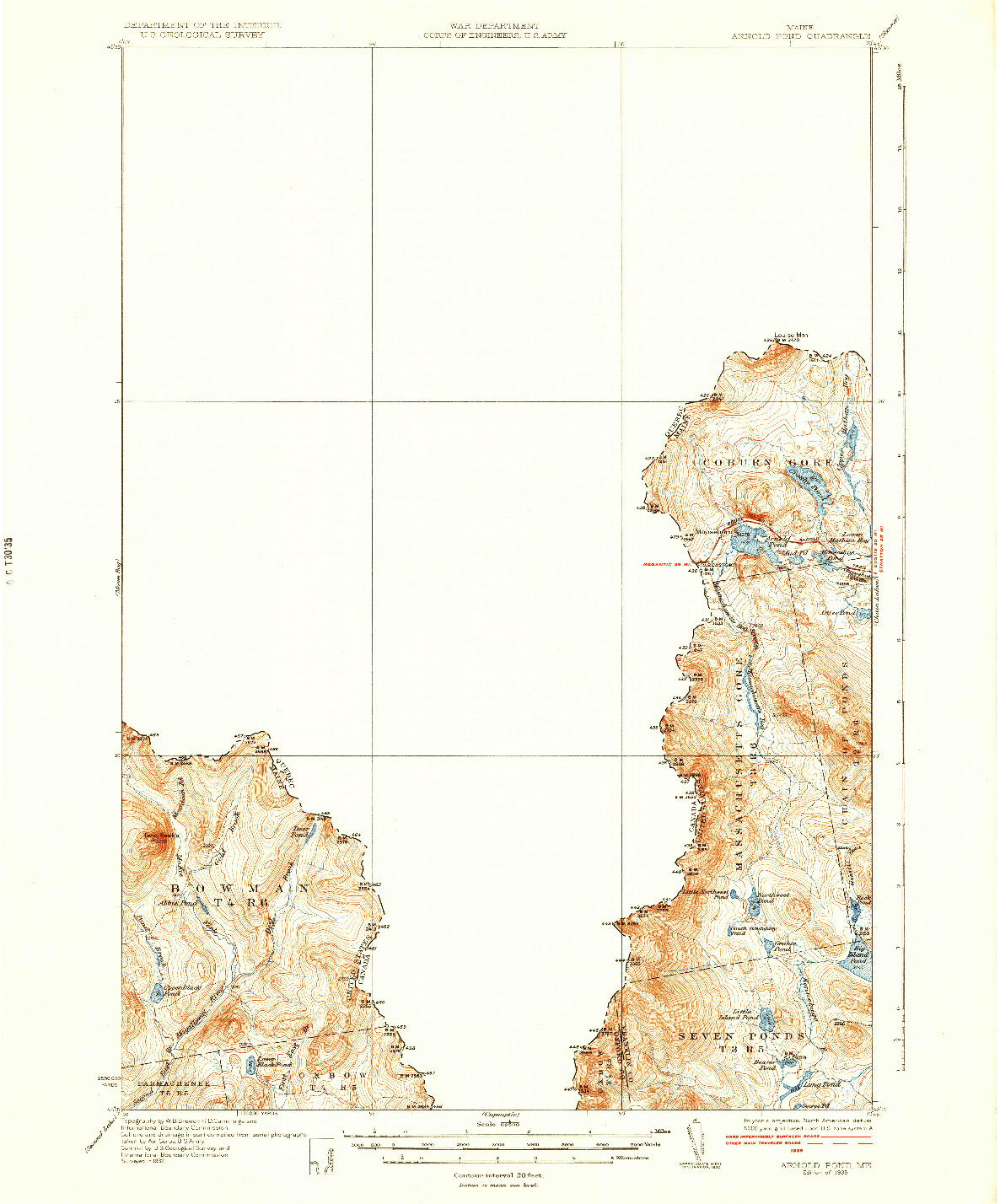 USGS 1:62500-SCALE QUADRANGLE FOR ARNOLD POND, ME 1935