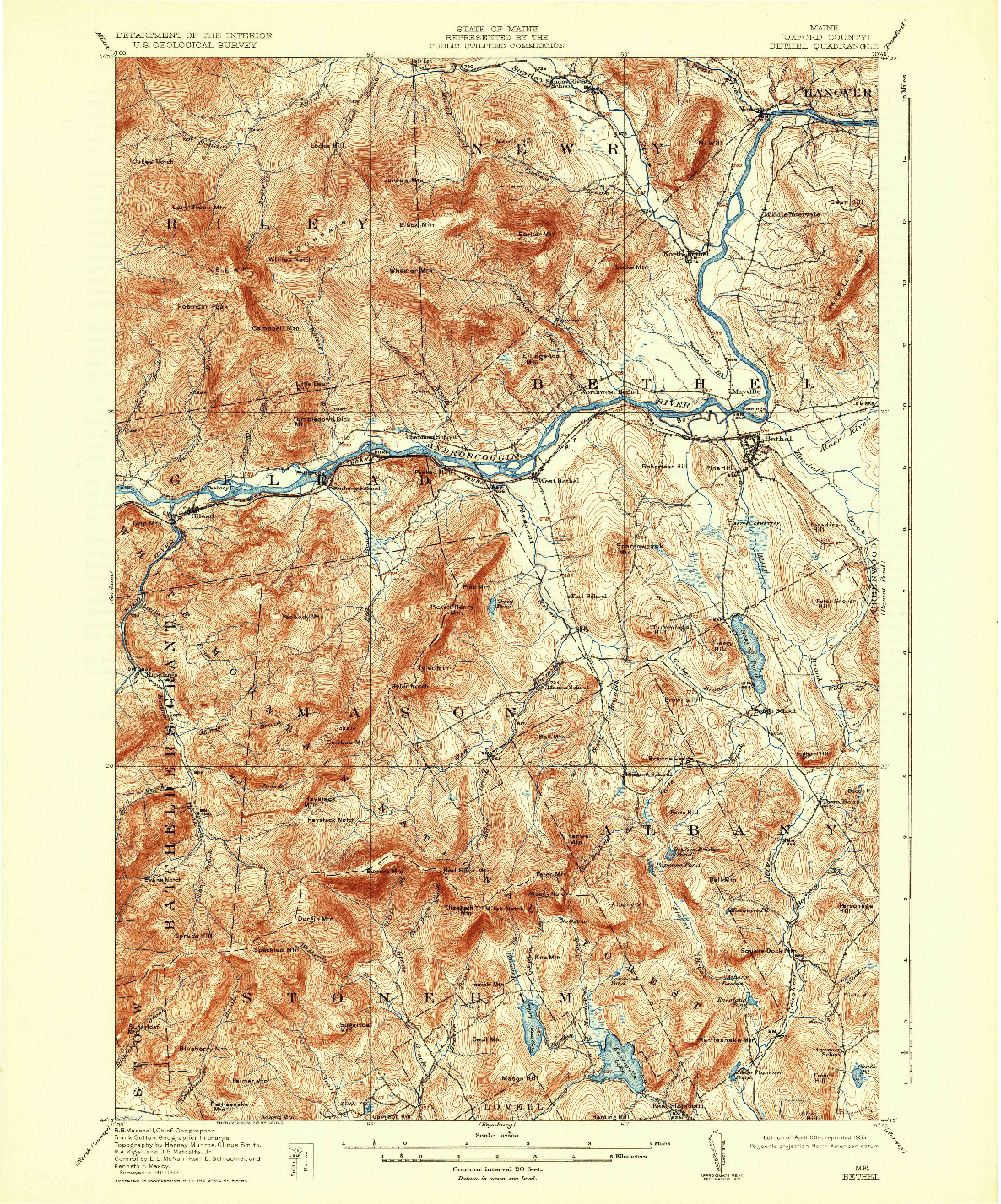 USGS 1:62500-SCALE QUADRANGLE FOR BETHEL, ME 1914
