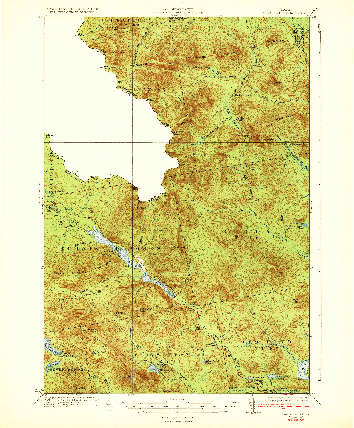 USGS 1:62500-SCALE QUADRANGLE FOR CHAIN LAKES, ME 1935