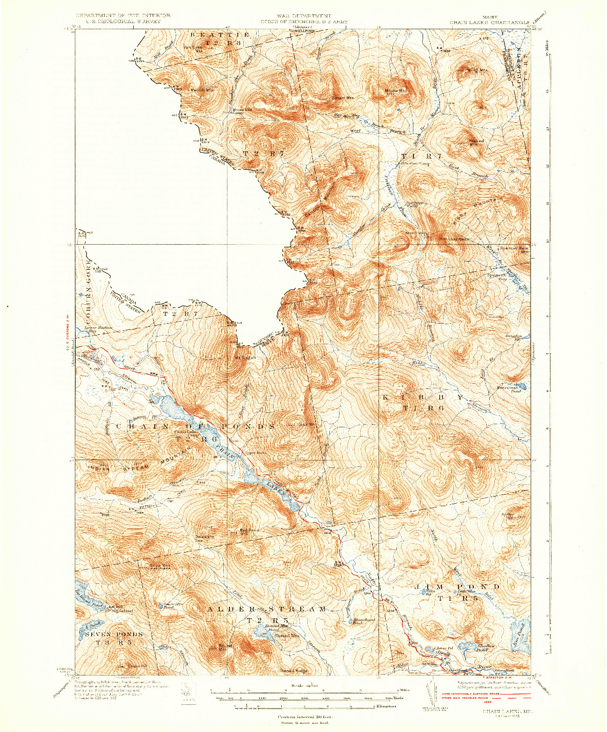 USGS 1:62500-SCALE QUADRANGLE FOR CHAIN LAKES, ME 1935