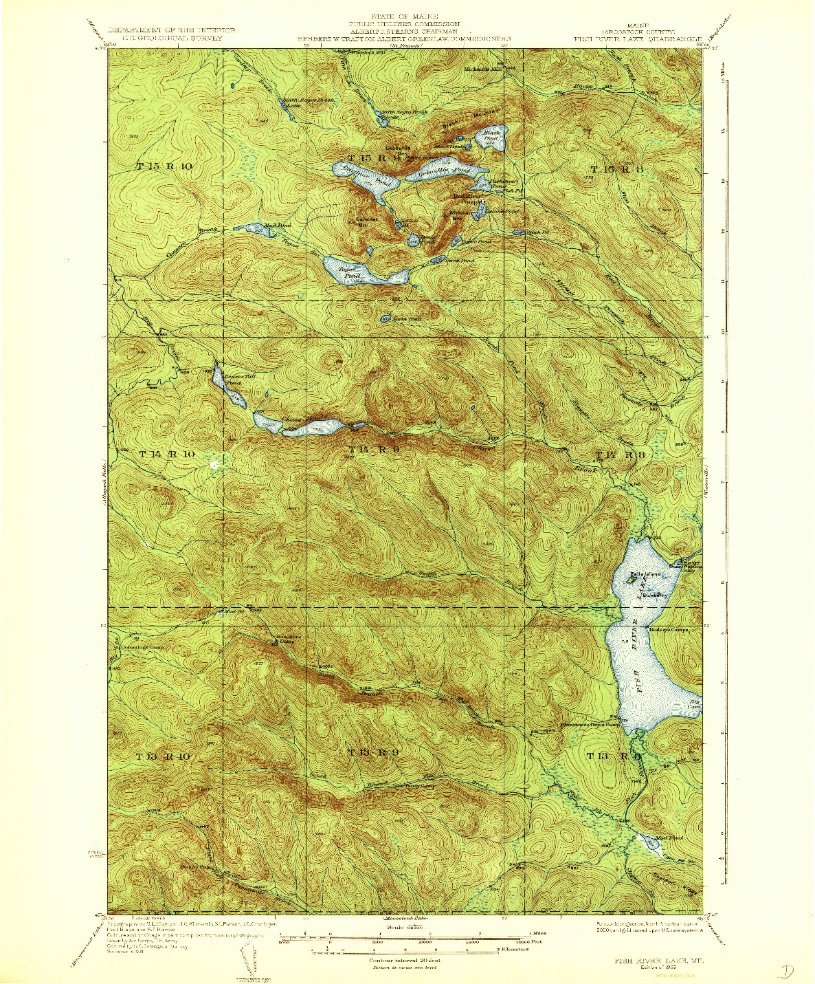 USGS 1:62500-SCALE QUADRANGLE FOR FISH RIVER LAKE, ME 1935