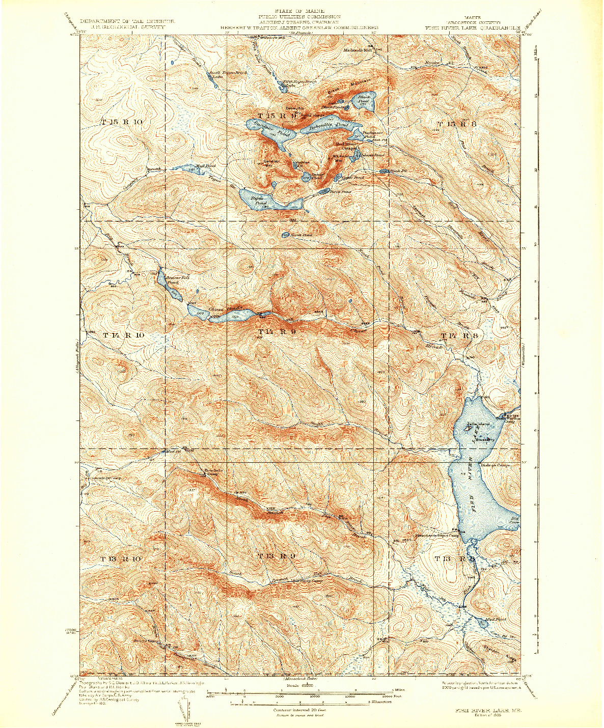 USGS 1:62500-SCALE QUADRANGLE FOR FISH RIVER LAKE, ME 1935