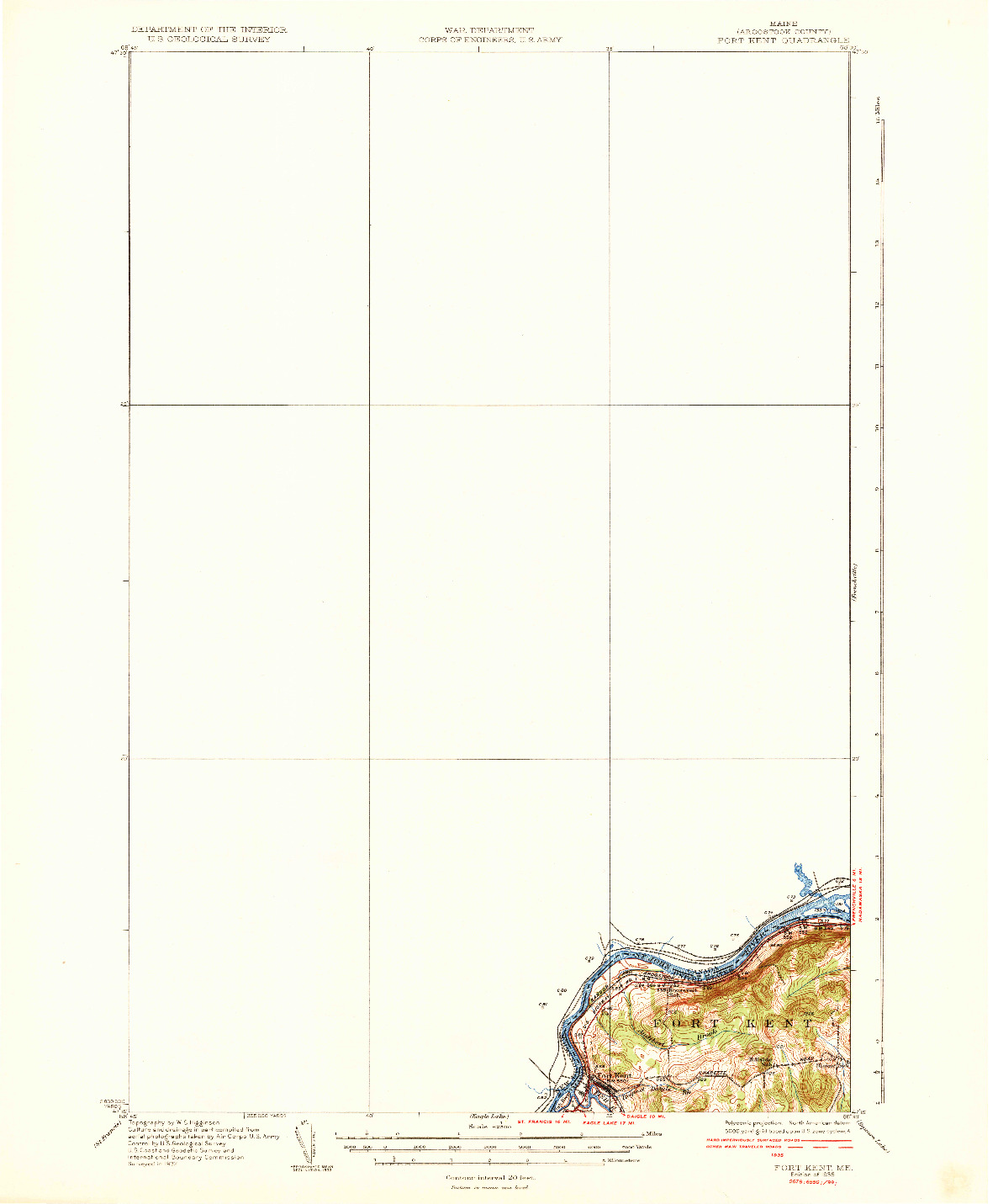 USGS 1:62500-SCALE QUADRANGLE FOR FORT KENT, ME 1935