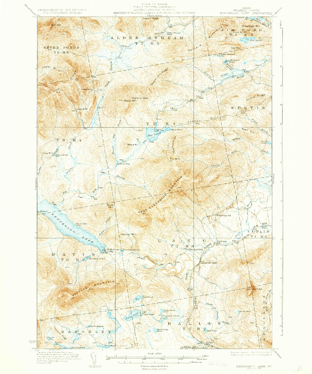 USGS 1:62500-SCALE QUADRANGLE FOR KENNEBAGO LAKE, ME 1935