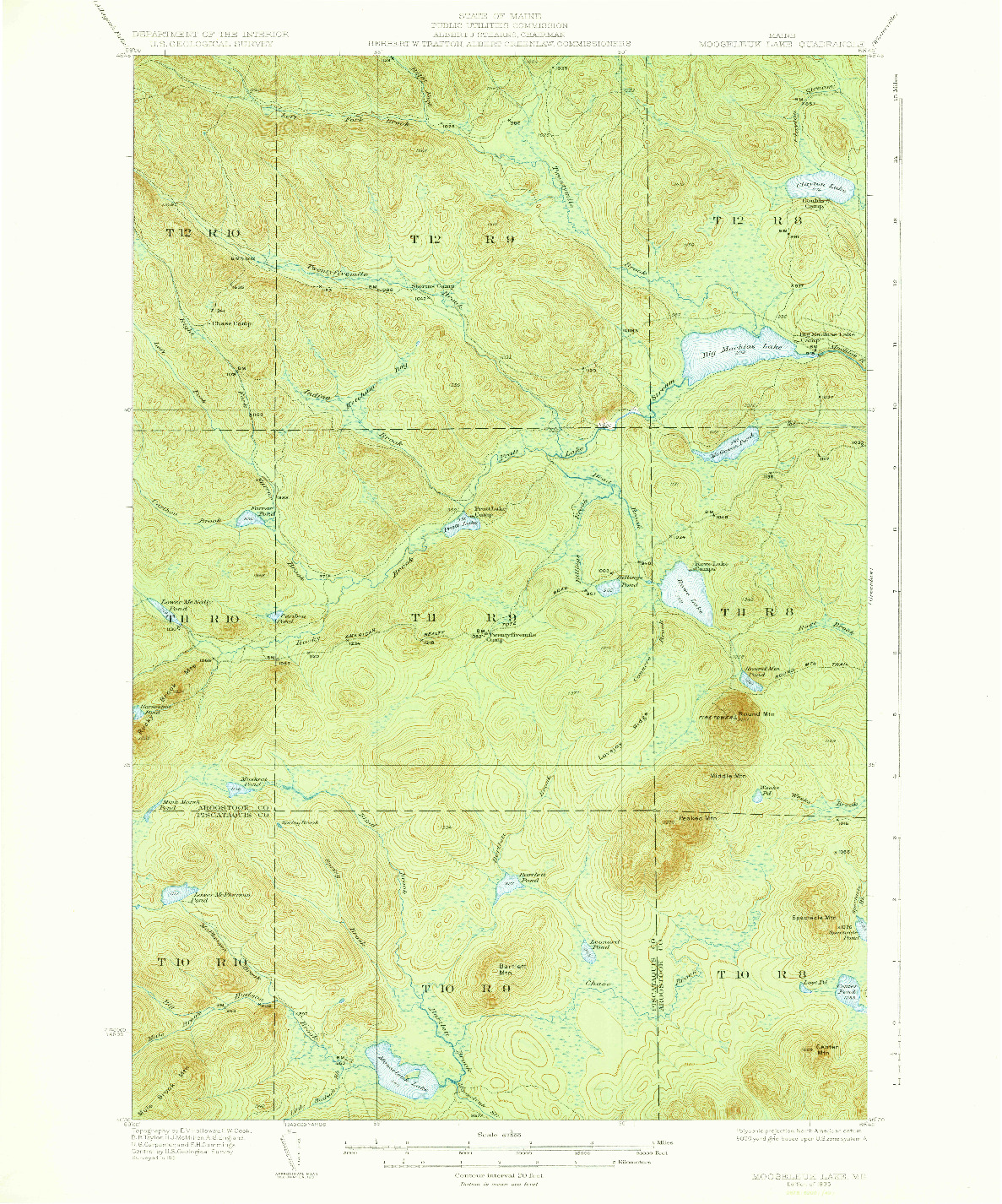 USGS 1:62500-SCALE QUADRANGLE FOR MOOSELEUK LAKE, ME 1935