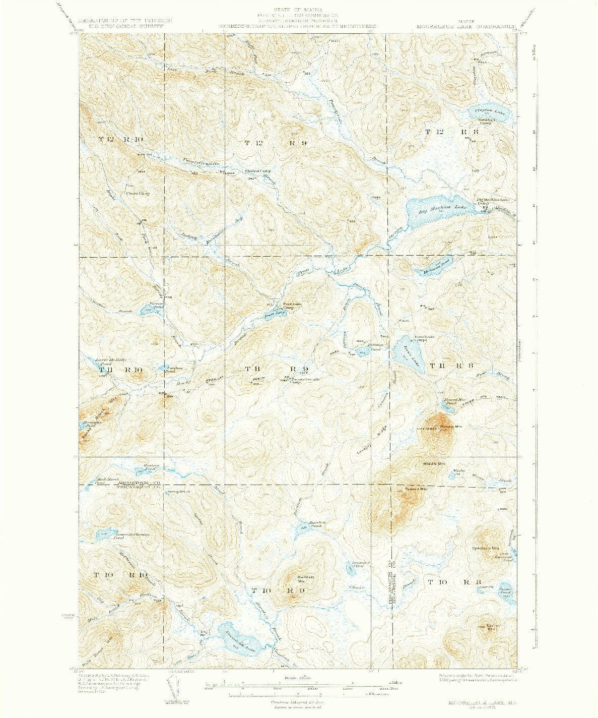 USGS 1:62500-SCALE QUADRANGLE FOR MOOSELEUK LAKE, ME 1935