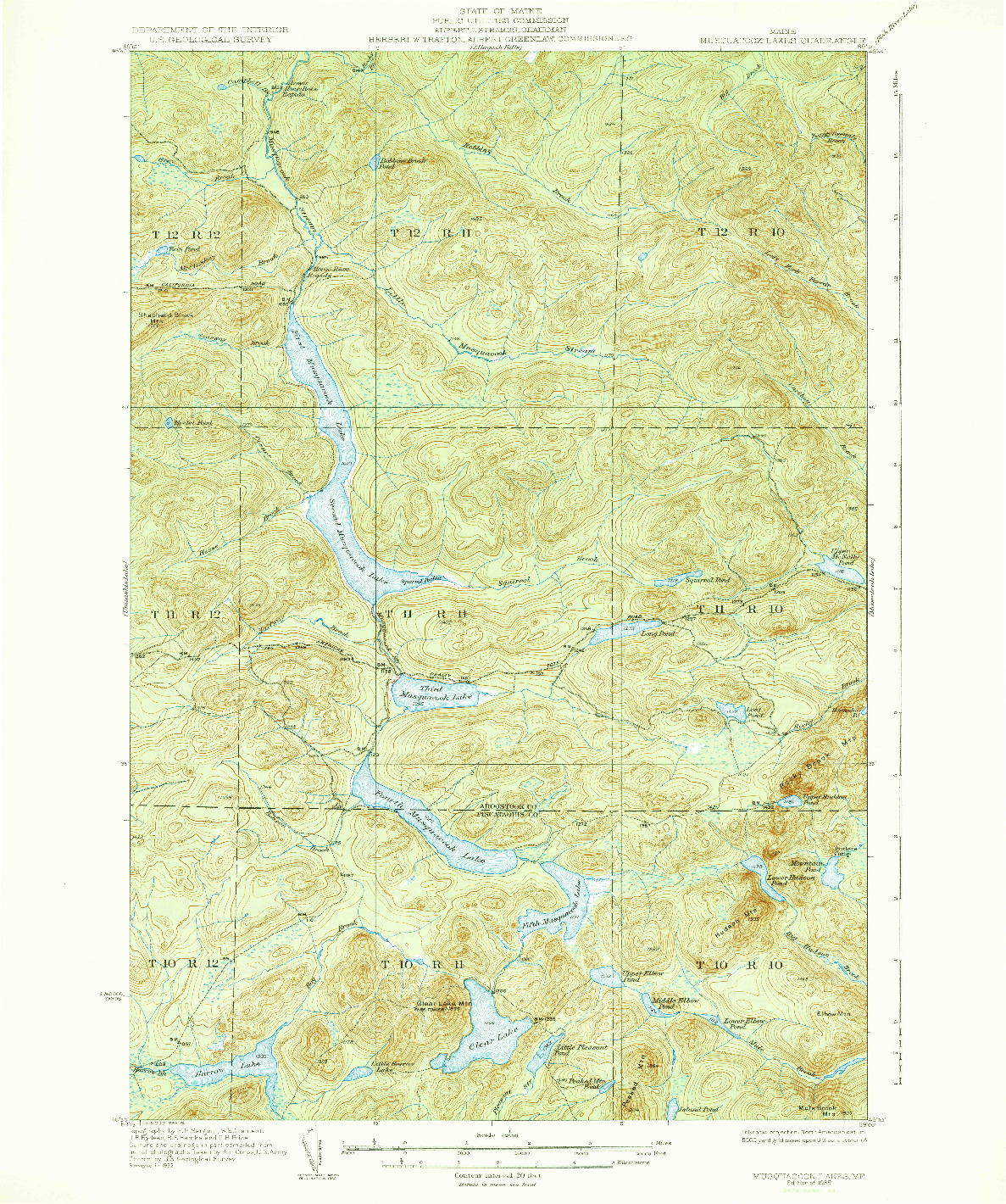 USGS 1:62500-SCALE QUADRANGLE FOR MUSQUACOOK LAKES, ME 1935