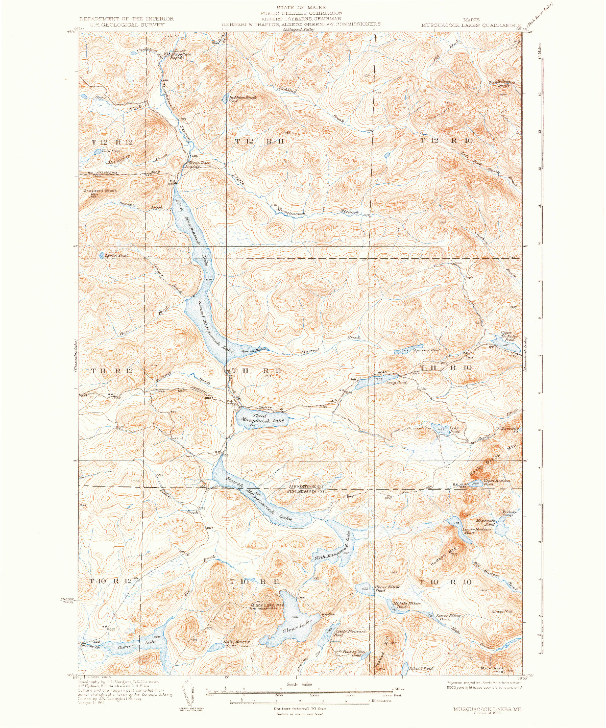 USGS 1:62500-SCALE QUADRANGLE FOR MUSQUACOOK LAKES, ME 1935