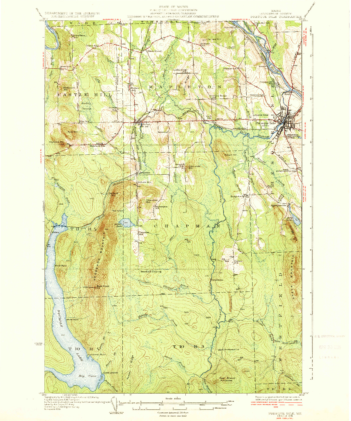 USGS 1:62500-SCALE QUADRANGLE FOR PRESQUE ISLE, ME 1935
