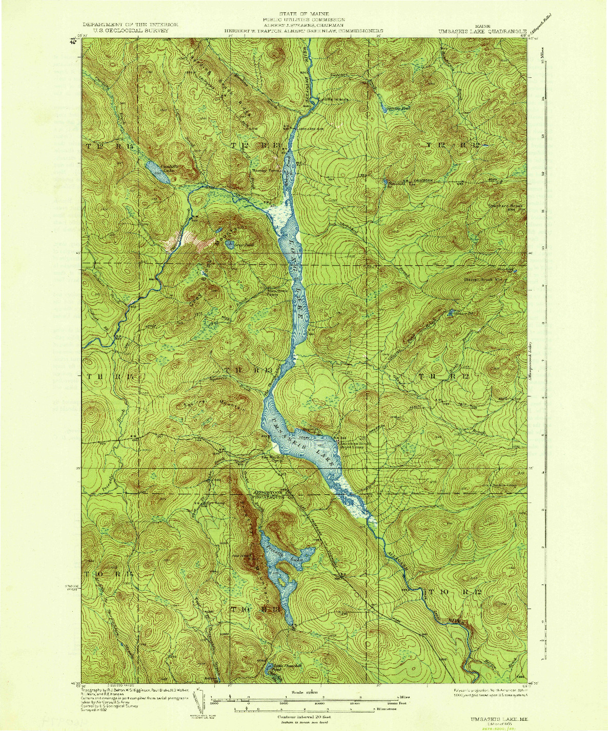 USGS 1:62500-SCALE QUADRANGLE FOR UMSASKIS LAKE, ME 1935