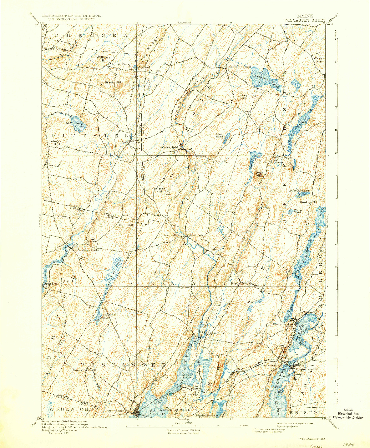 USGS 1:62500-SCALE QUADRANGLE FOR WISCASSET, ME 1893