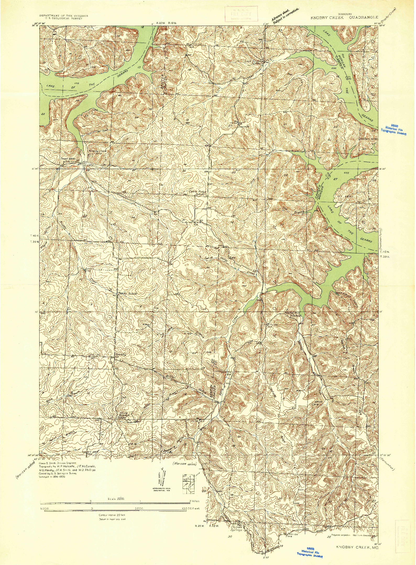 USGS 1:24000-SCALE QUADRANGLE FOR KNOBBY CREEK, MO 1935