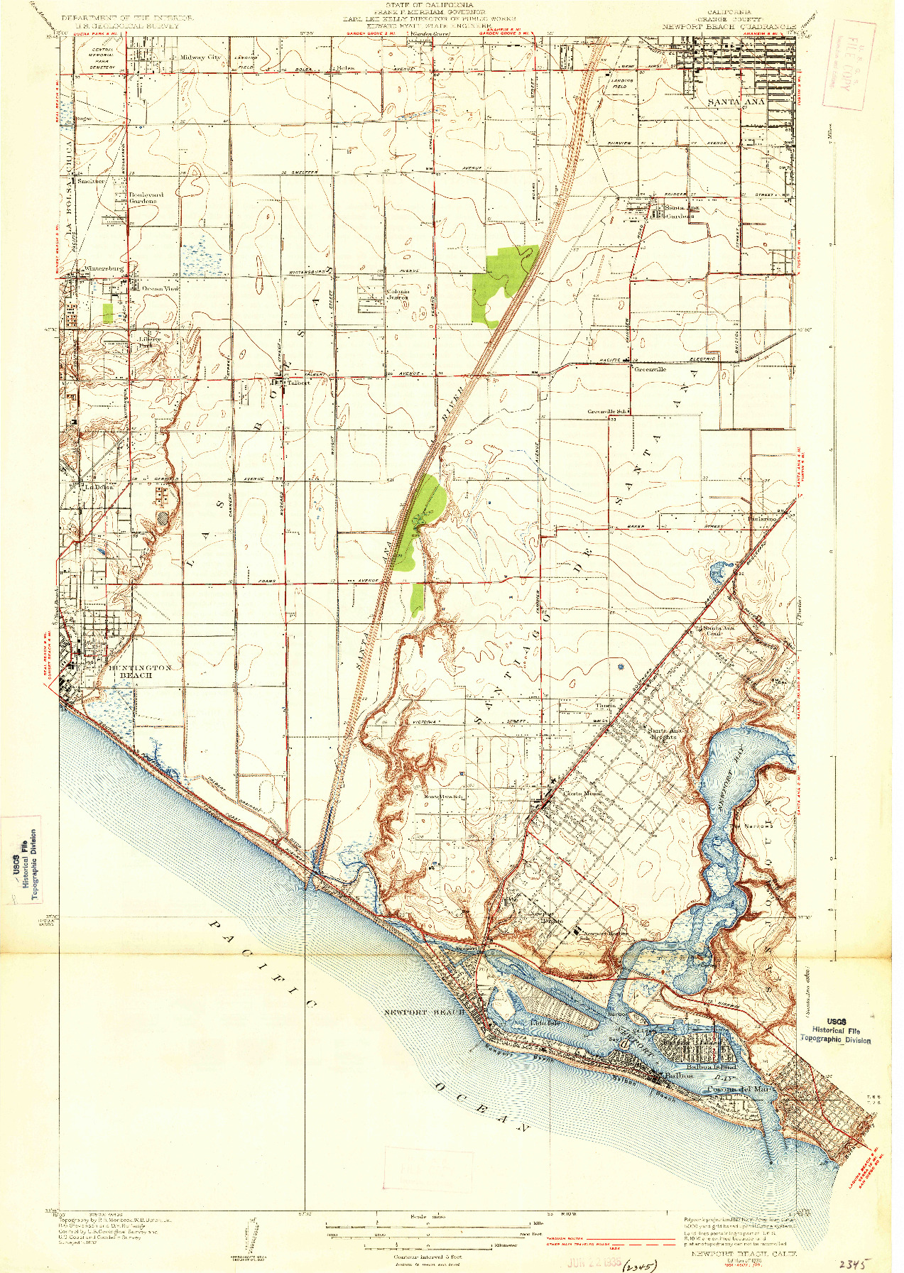 USGS 1:31680-SCALE QUADRANGLE FOR NEWPORT BEACH, CA 1935