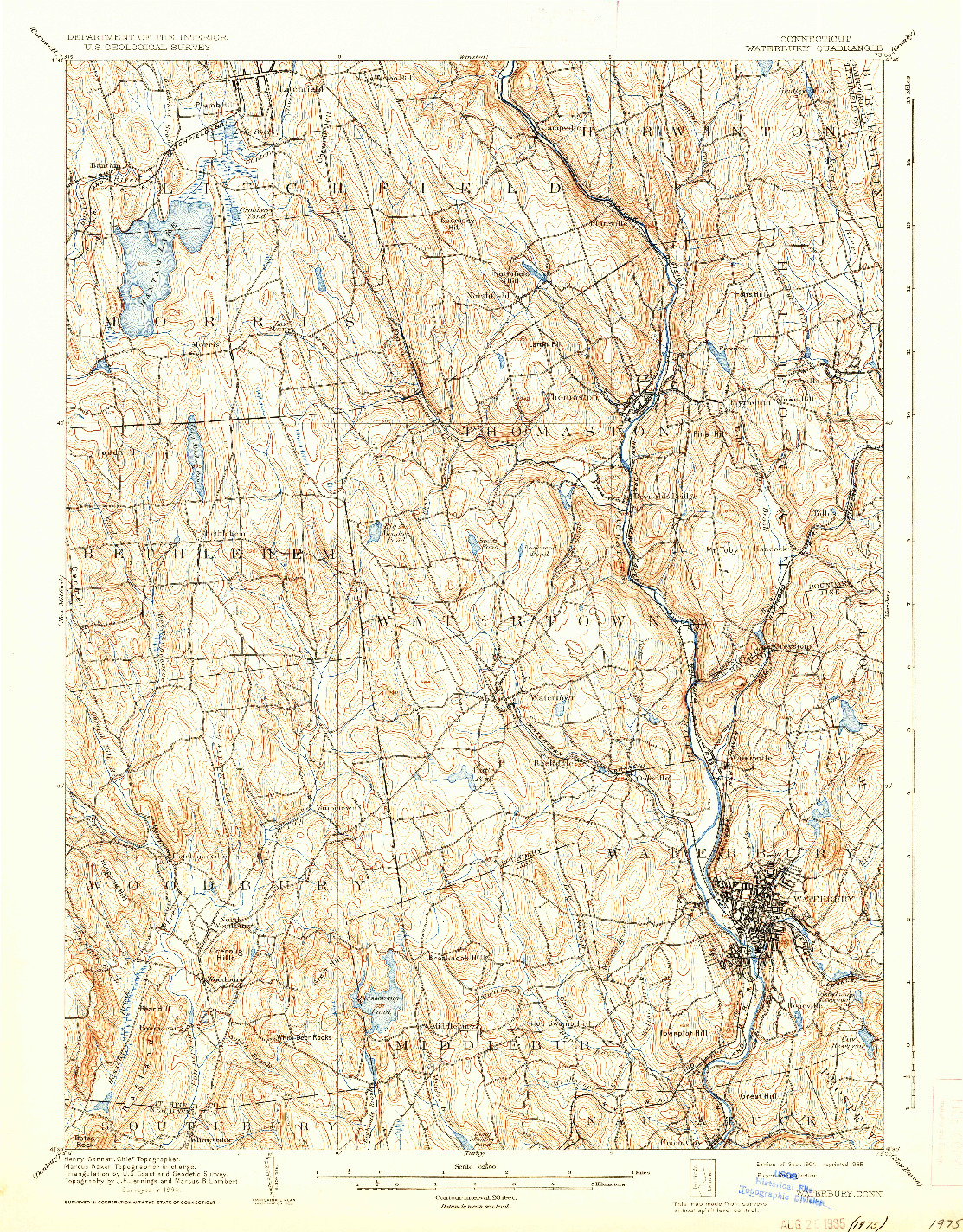 USGS 1:62500-SCALE QUADRANGLE FOR WATERBURY, CT 1904