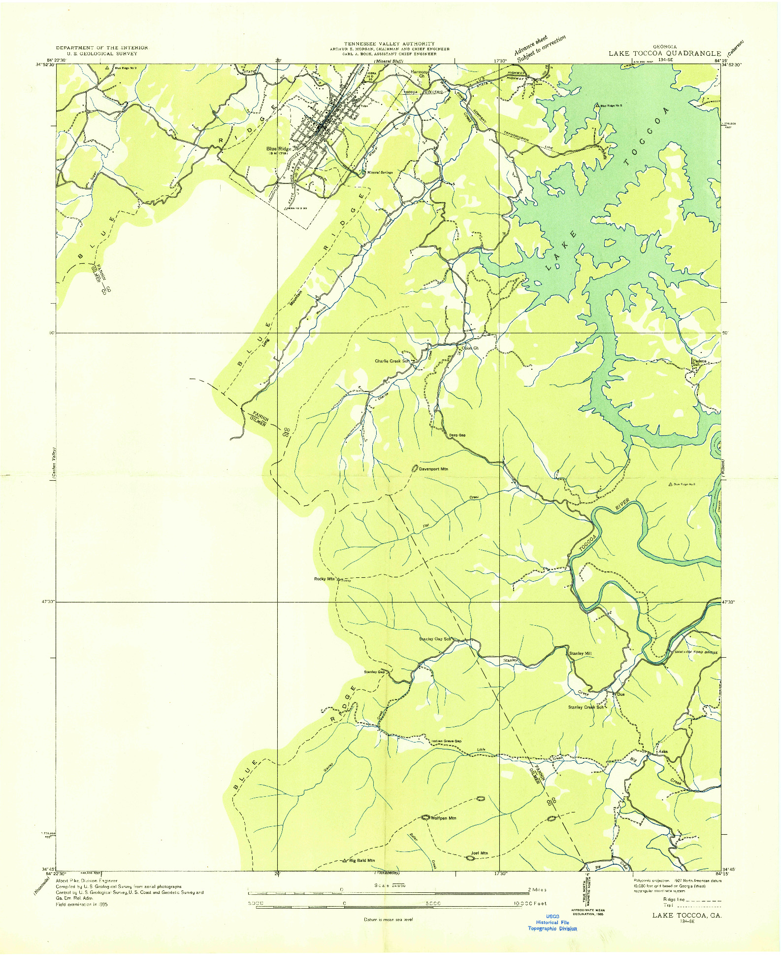 USGS 1:24000-SCALE QUADRANGLE FOR LAKE TOCCOA, GA 1935