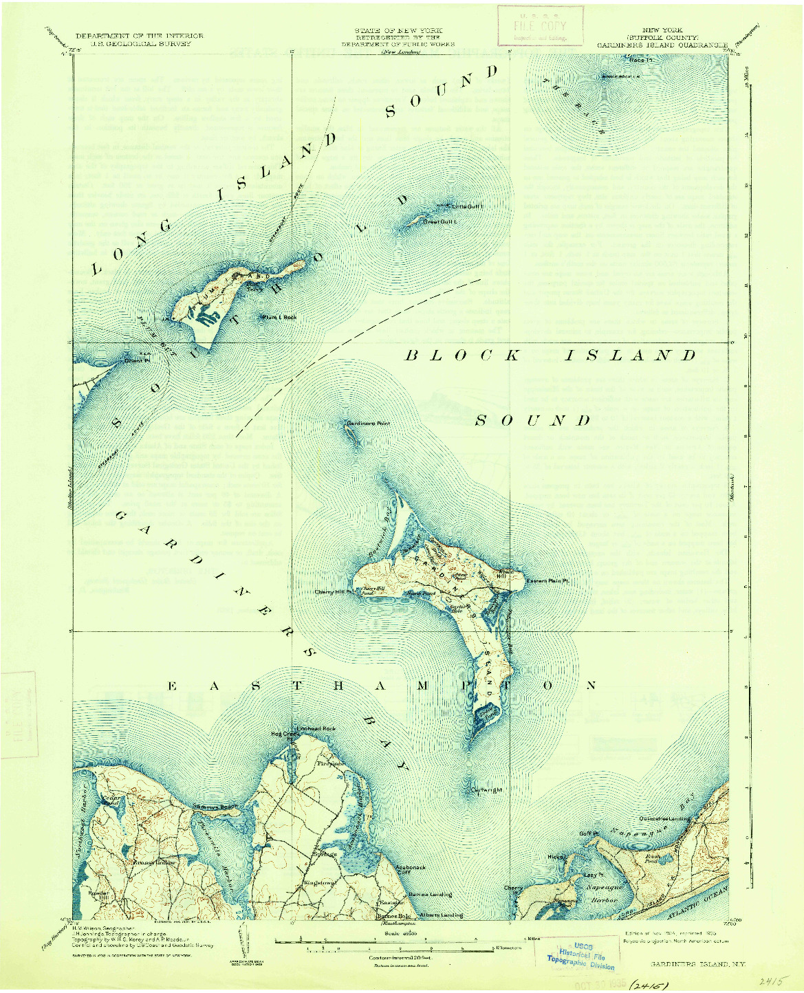 USGS 1:62500-SCALE QUADRANGLE FOR GARDINERS ISLAND, NY 1904