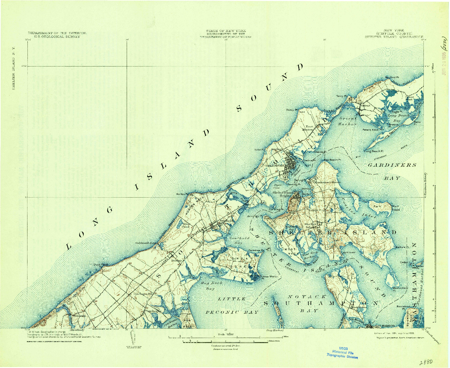 USGS 1:62500-SCALE QUADRANGLE FOR SHELTER ISLAND, NY 1904