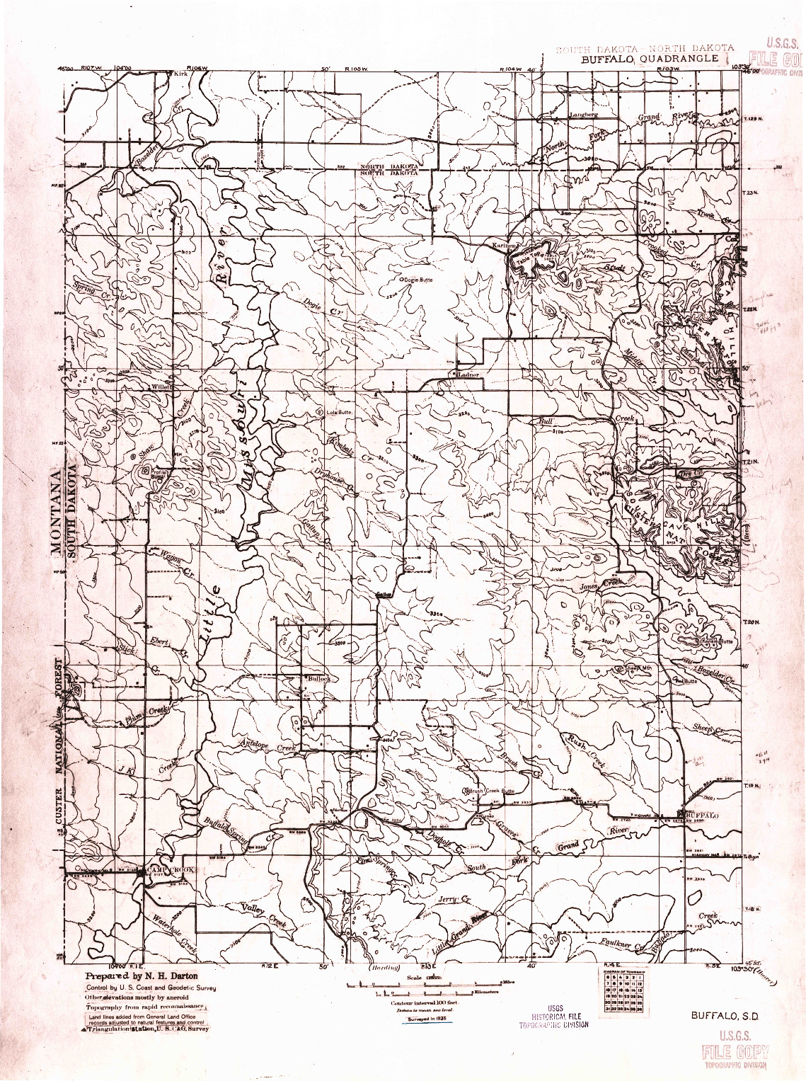 USGS 1:125000-SCALE QUADRANGLE FOR BUFFALO, SD 1935