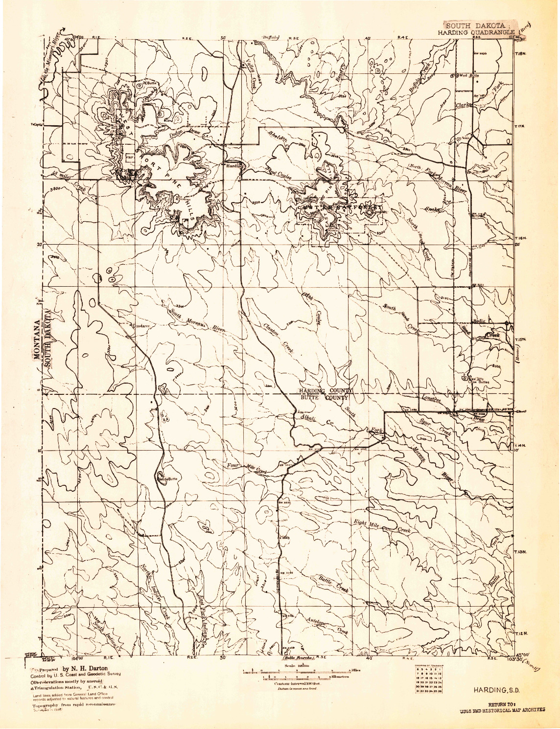 USGS 1:125000-SCALE QUADRANGLE FOR HARDING, SD 1935