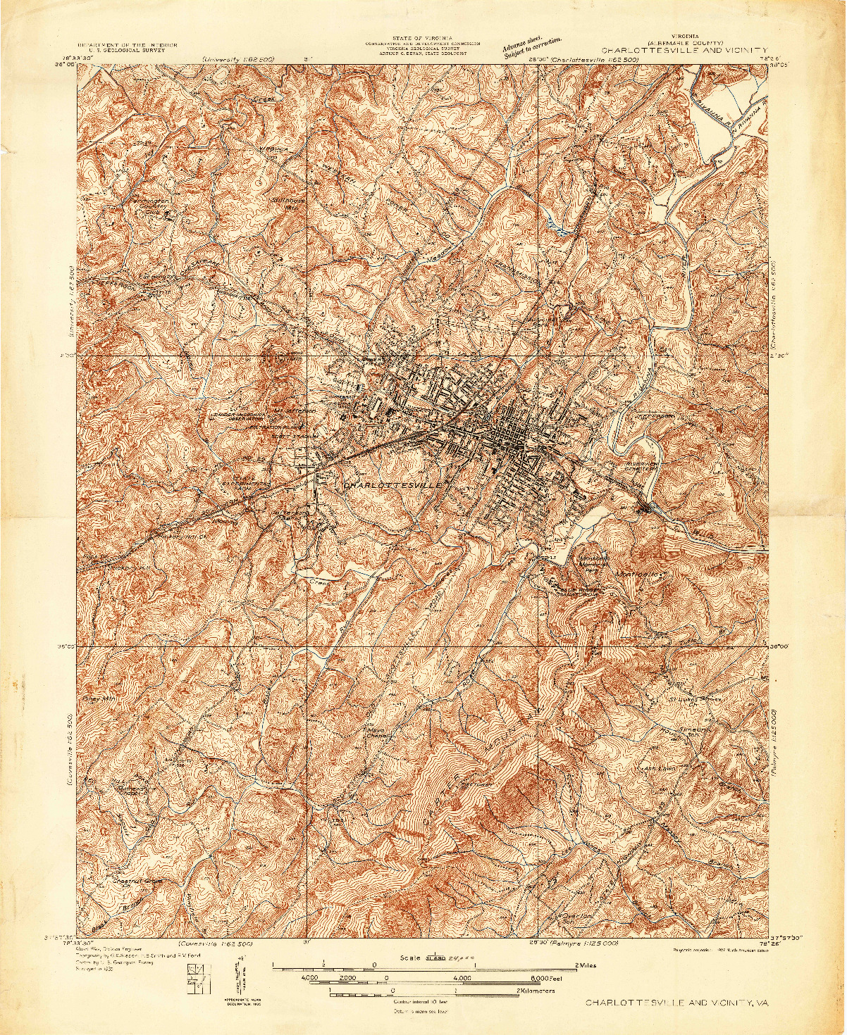 USGS 1:31680-SCALE QUADRANGLE FOR CHARLOTTESVILLE AND VICINITY, VA 1935