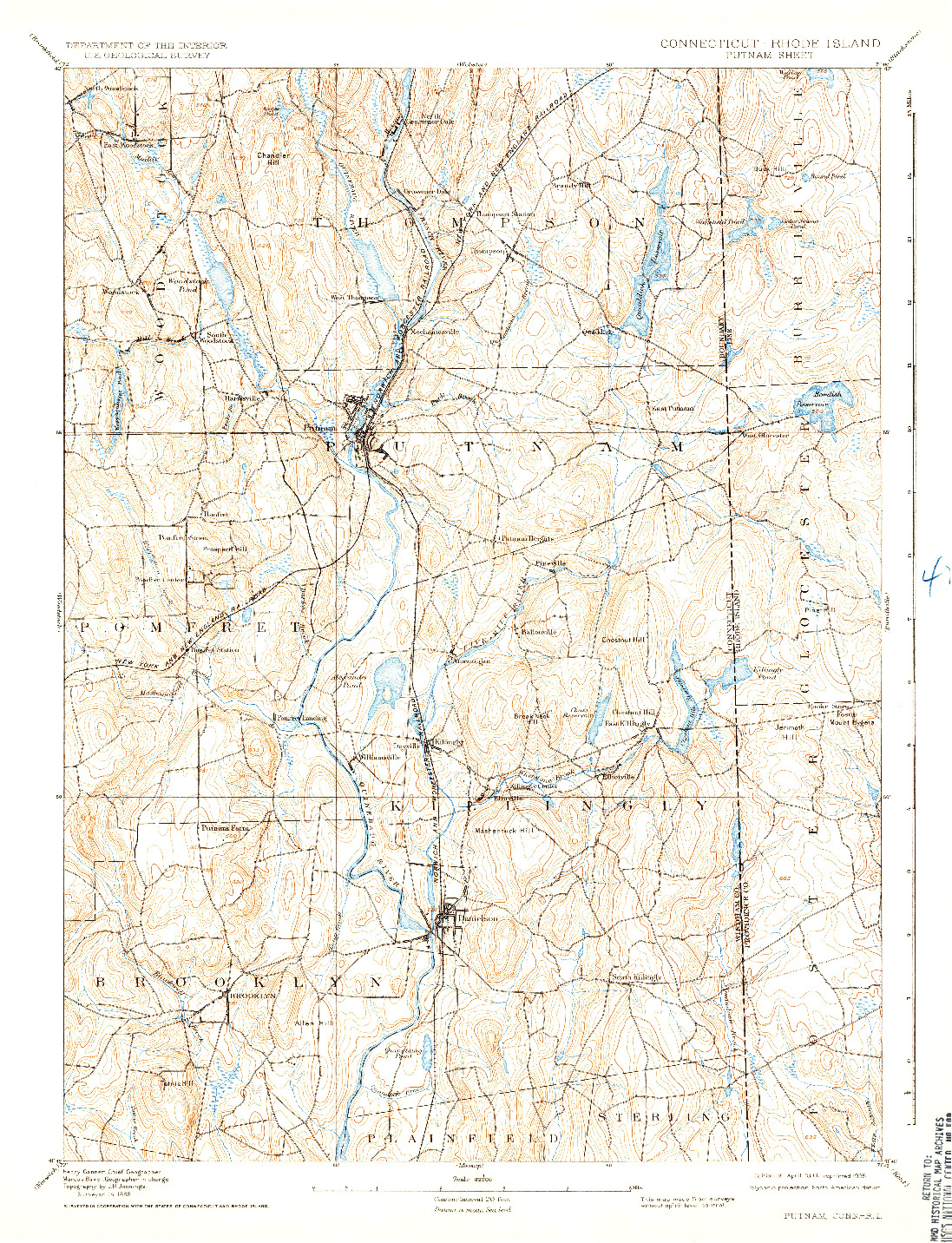 USGS 1:62500-SCALE QUADRANGLE FOR PUTNAM, CT 1893