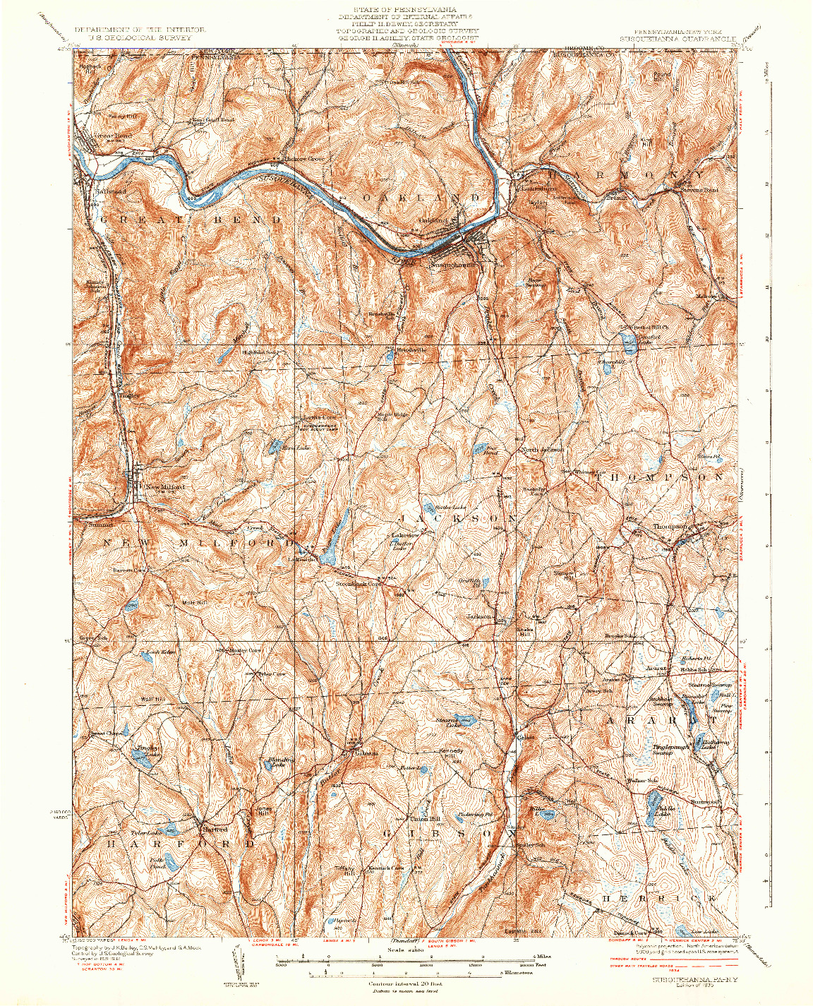 USGS 1:62500-SCALE QUADRANGLE FOR SUSQUEHANNA, PA 1935