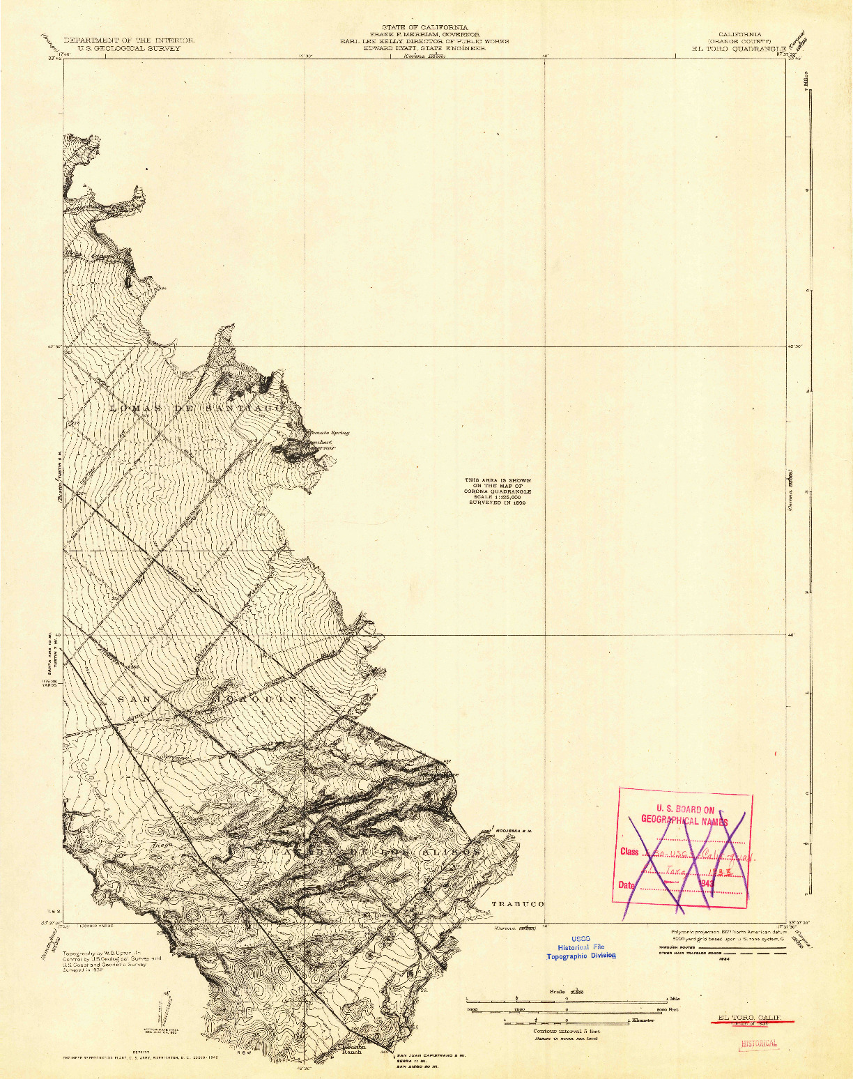 USGS 1:31680-SCALE QUADRANGLE FOR EL TORO, CA 1935