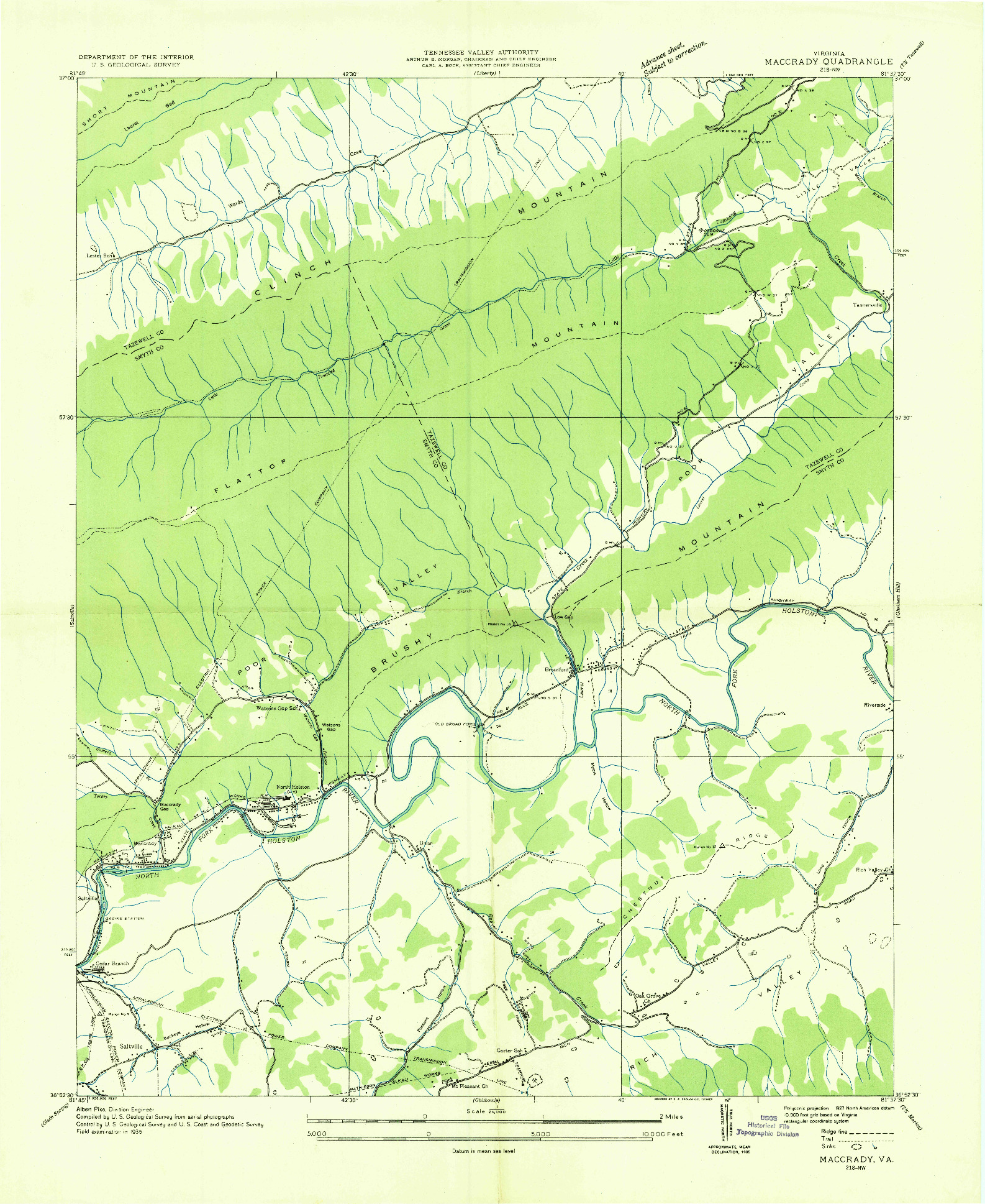 USGS 1:24000-SCALE QUADRANGLE FOR MACCRADY, VA 1935