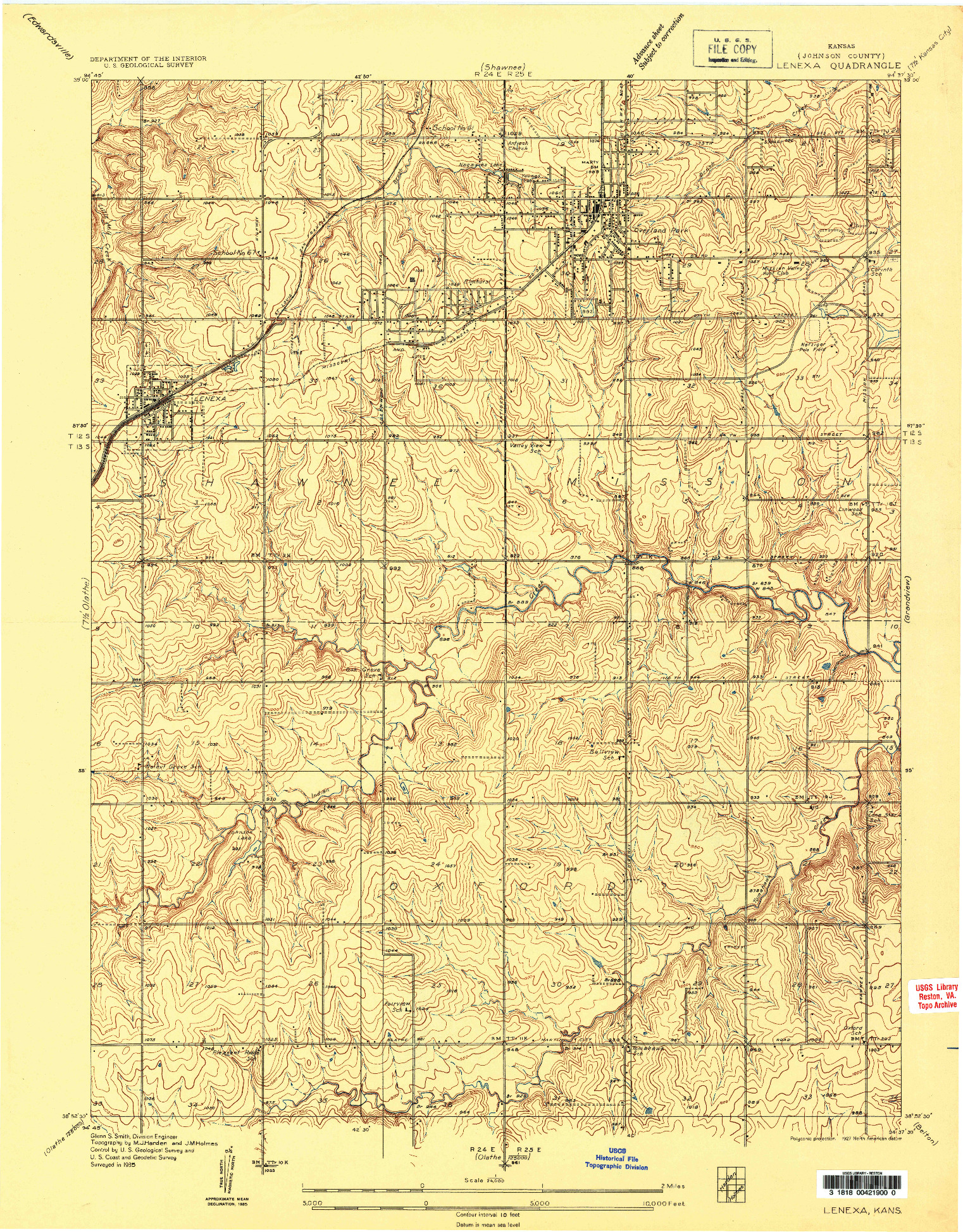 USGS 1:24000-SCALE QUADRANGLE FOR LENEXA, KS 1935