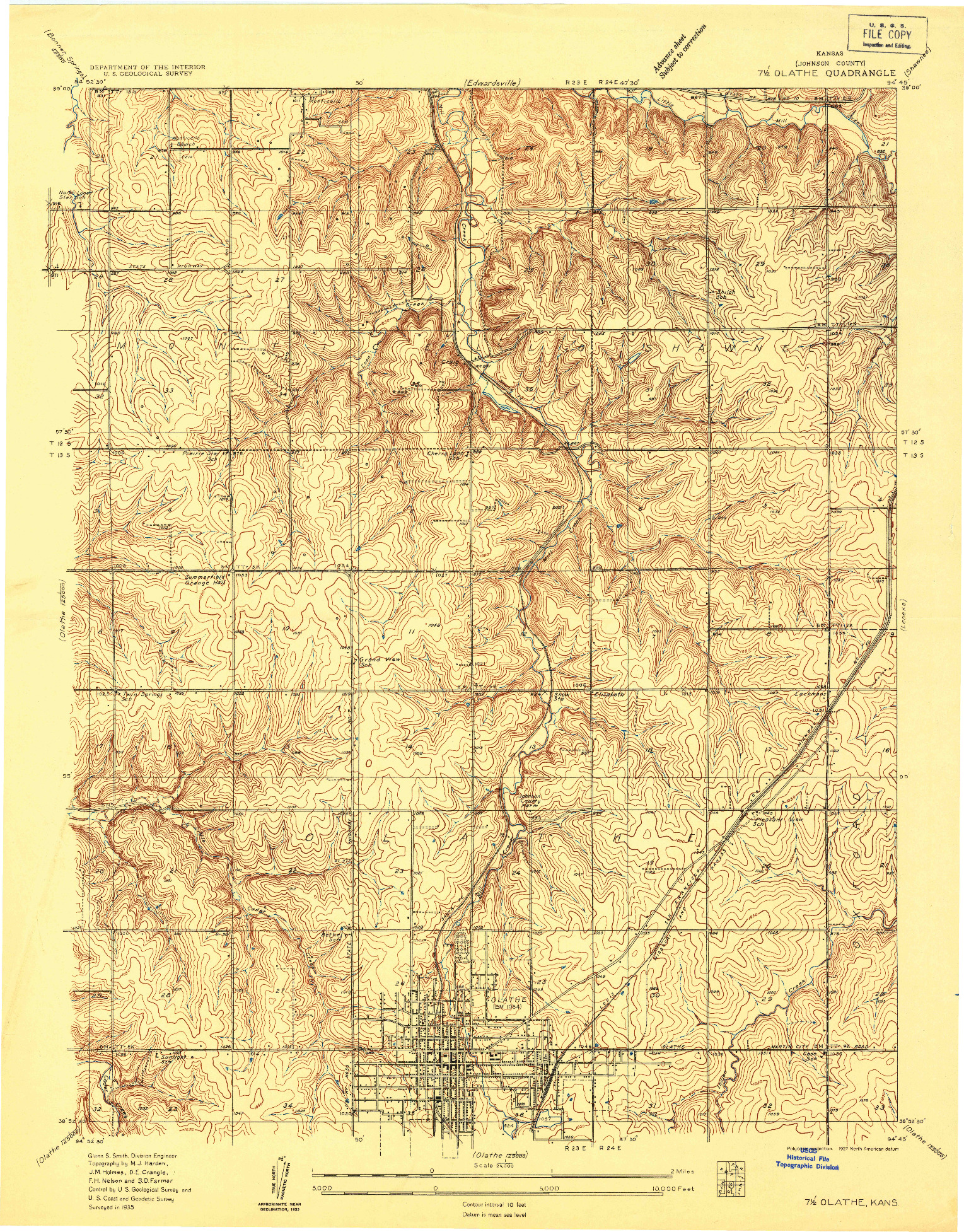 USGS 1:24000-SCALE QUADRANGLE FOR OLATHE, KS 1935