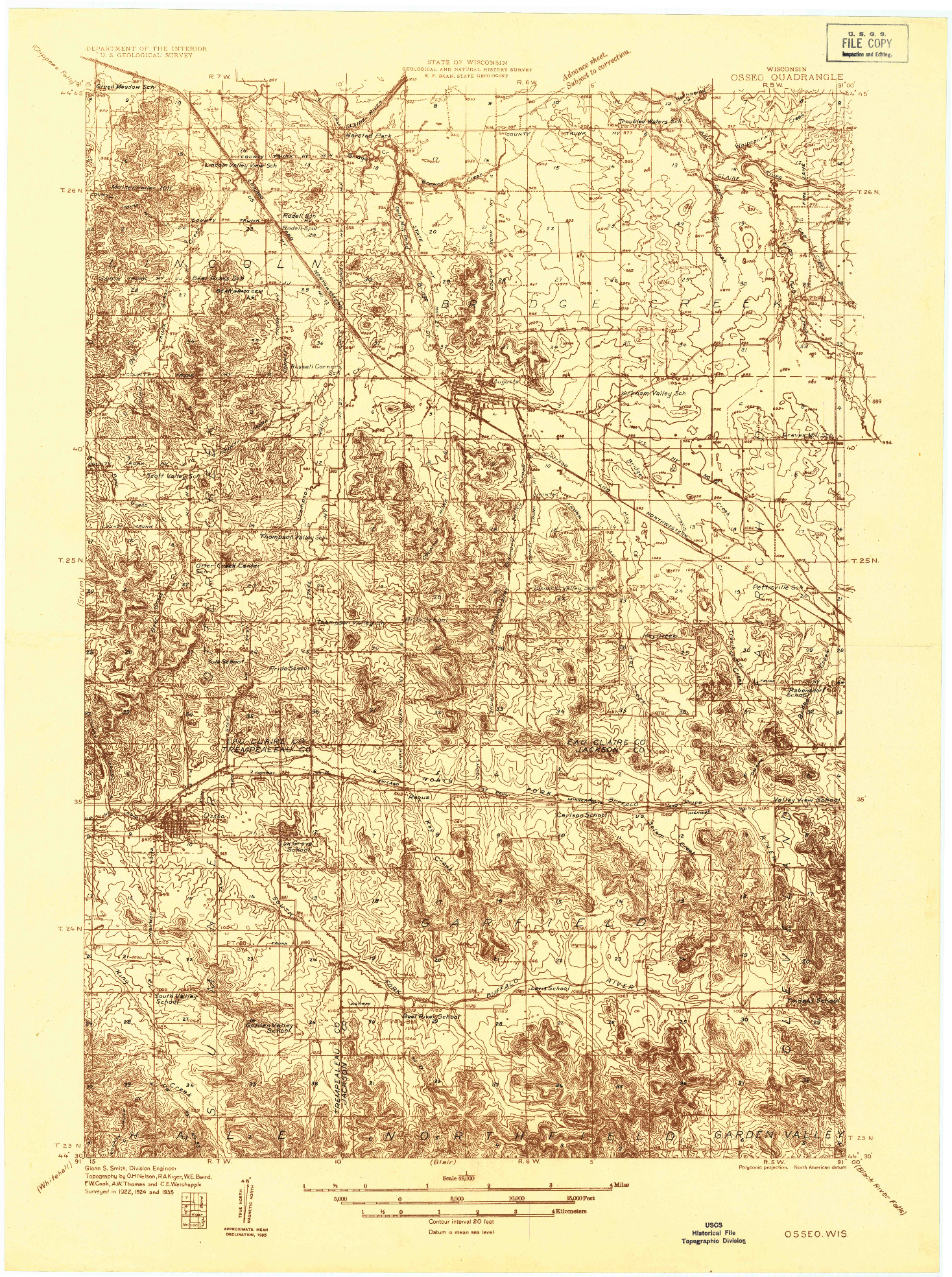 USGS 1:48000-SCALE QUADRANGLE FOR OSSEO, WI 1935