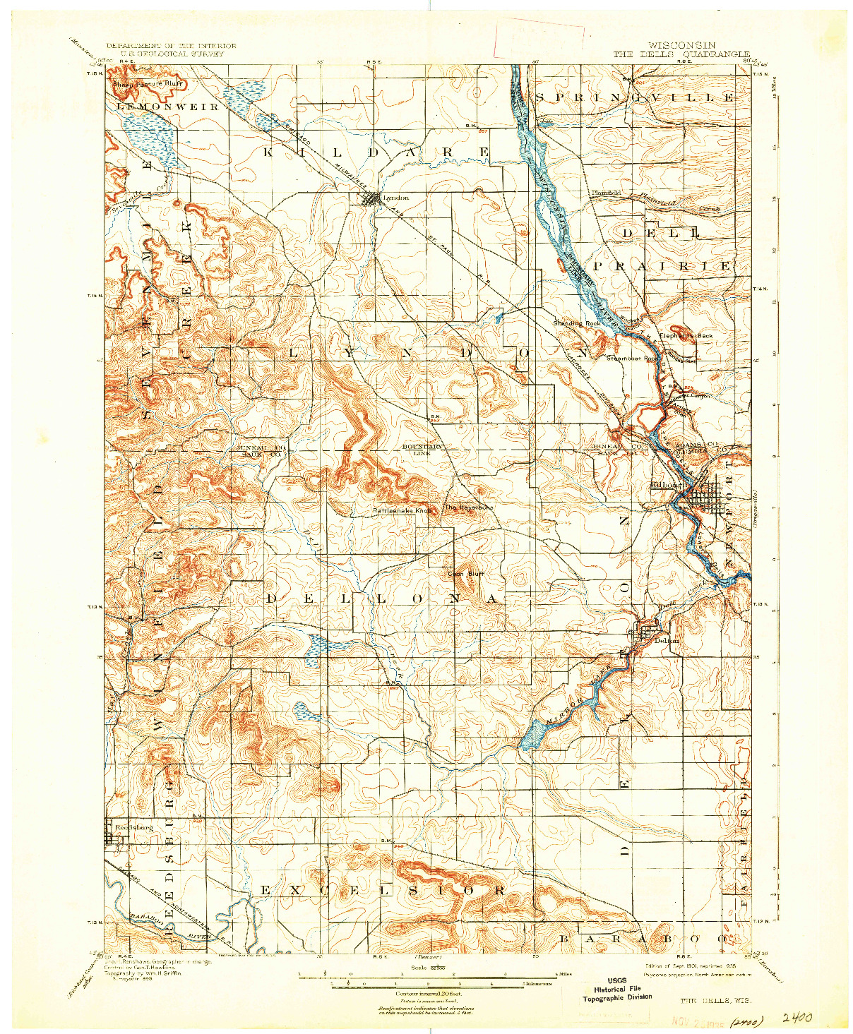 USGS 1:62500-SCALE QUADRANGLE FOR THE DELLS, WI 1901