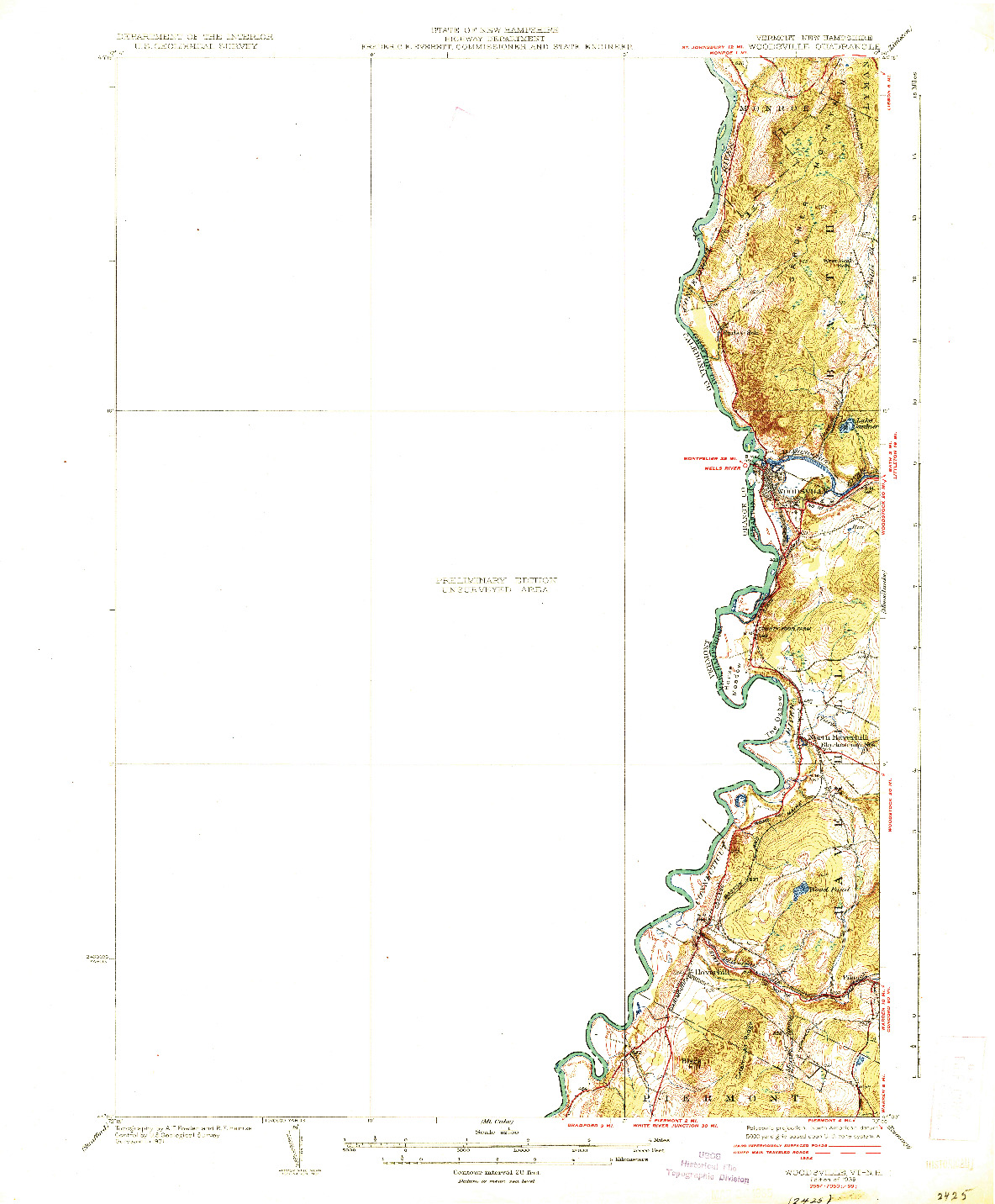 USGS 1:62500-SCALE QUADRANGLE FOR WOODSVILLE, VT 1935