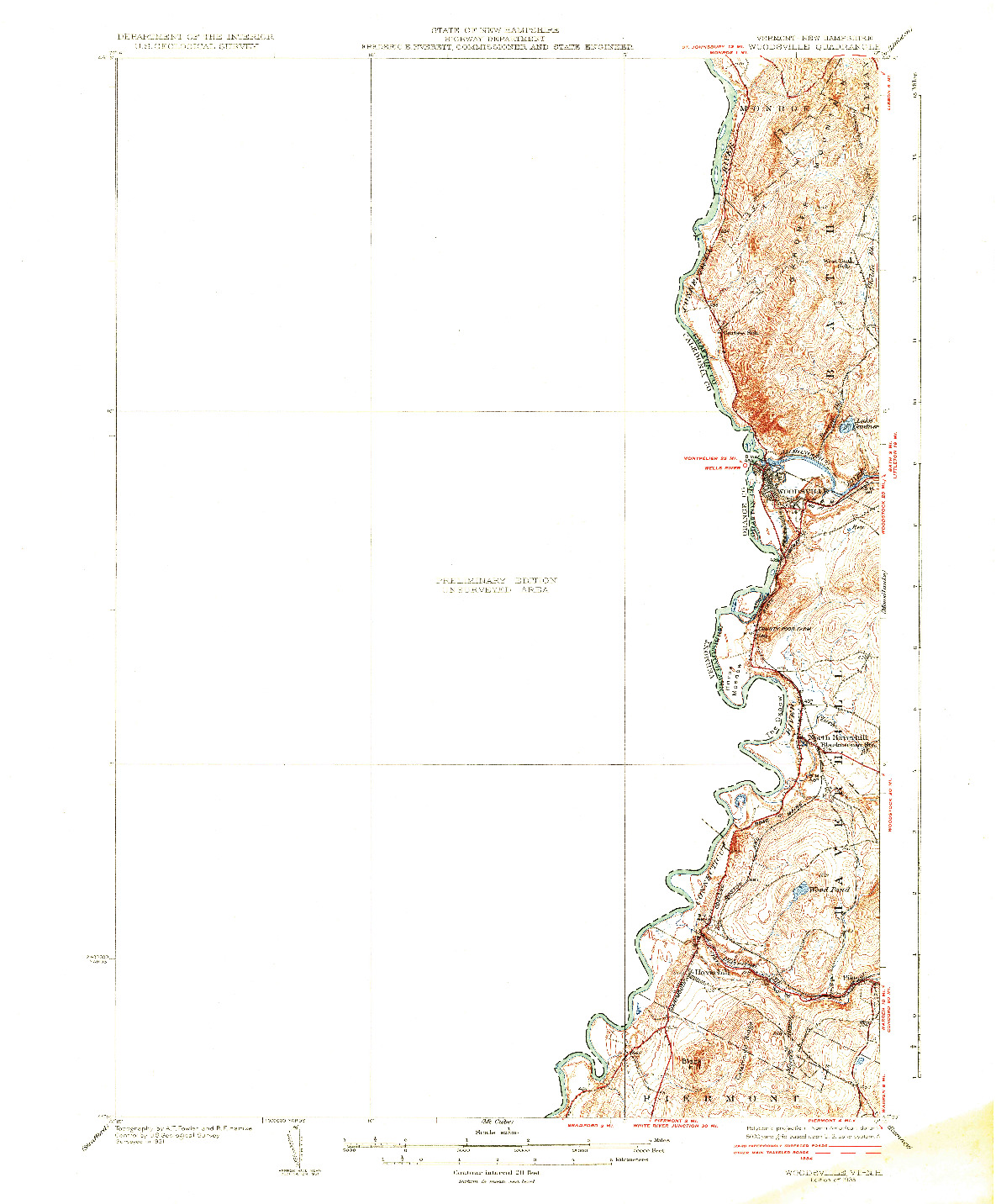 USGS 1:62500-SCALE QUADRANGLE FOR WOODSVILLE, VT 1935