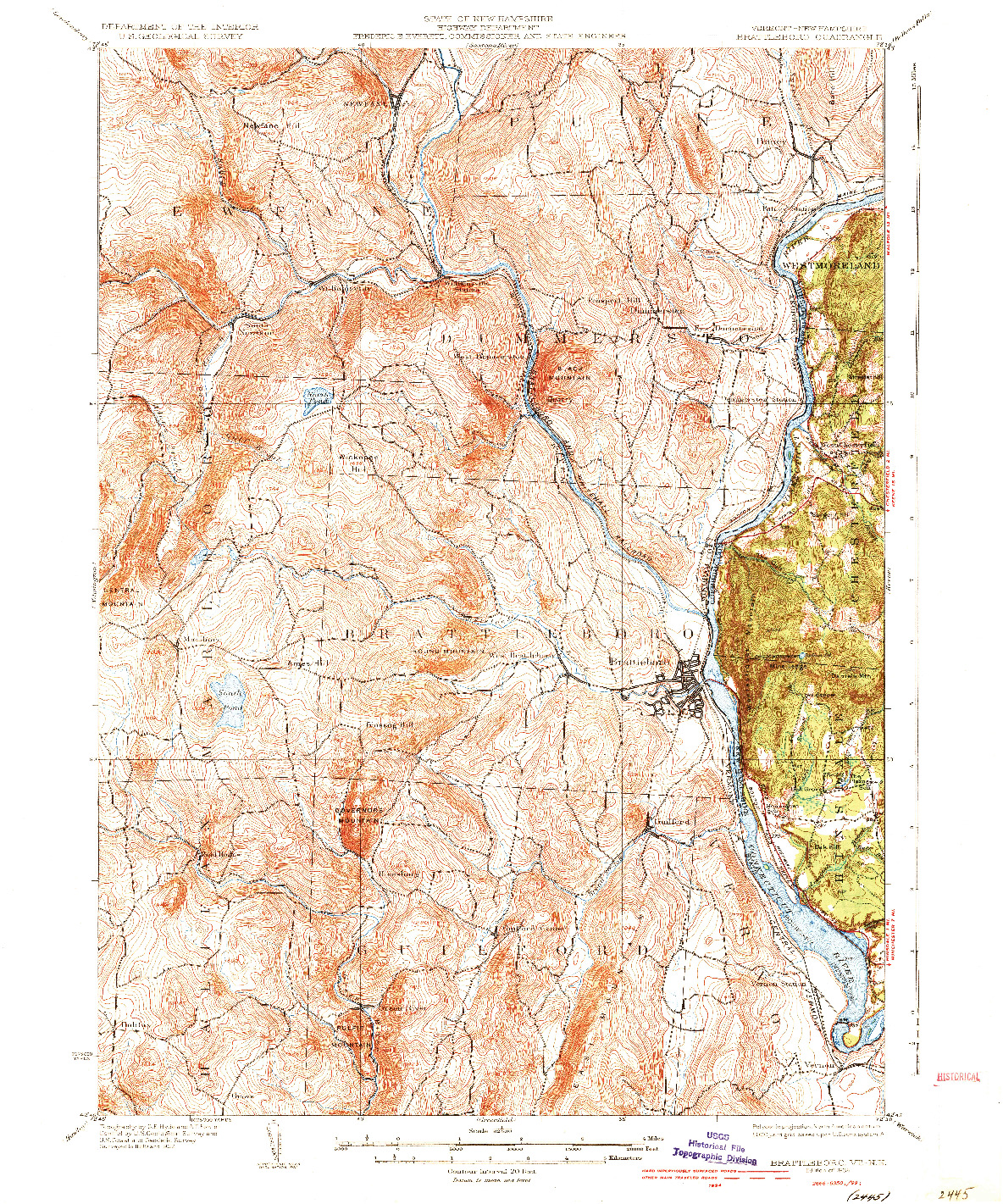 USGS 1:62500-SCALE QUADRANGLE FOR BRATTLEBORO, VT 1935