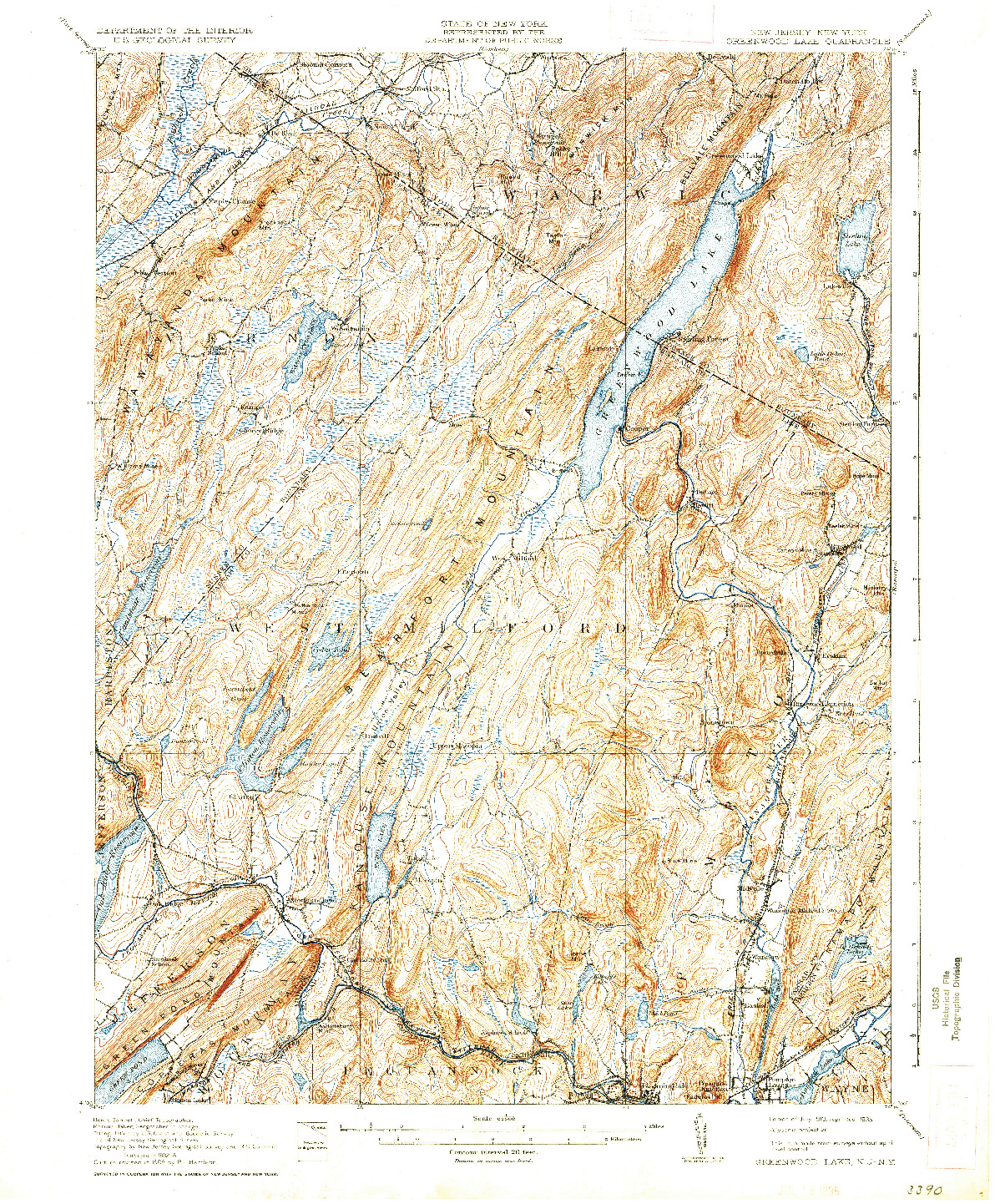 USGS 1:62500-SCALE QUADRANGLE FOR GREENWOOD LAKE, NJ 1910