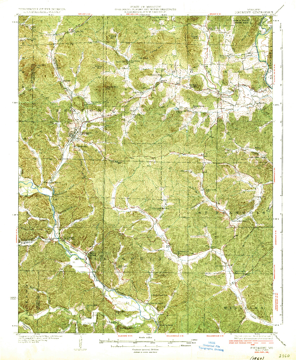 USGS 1:62500-SCALE QUADRANGLE FOR PIEDMONT, MO 1935