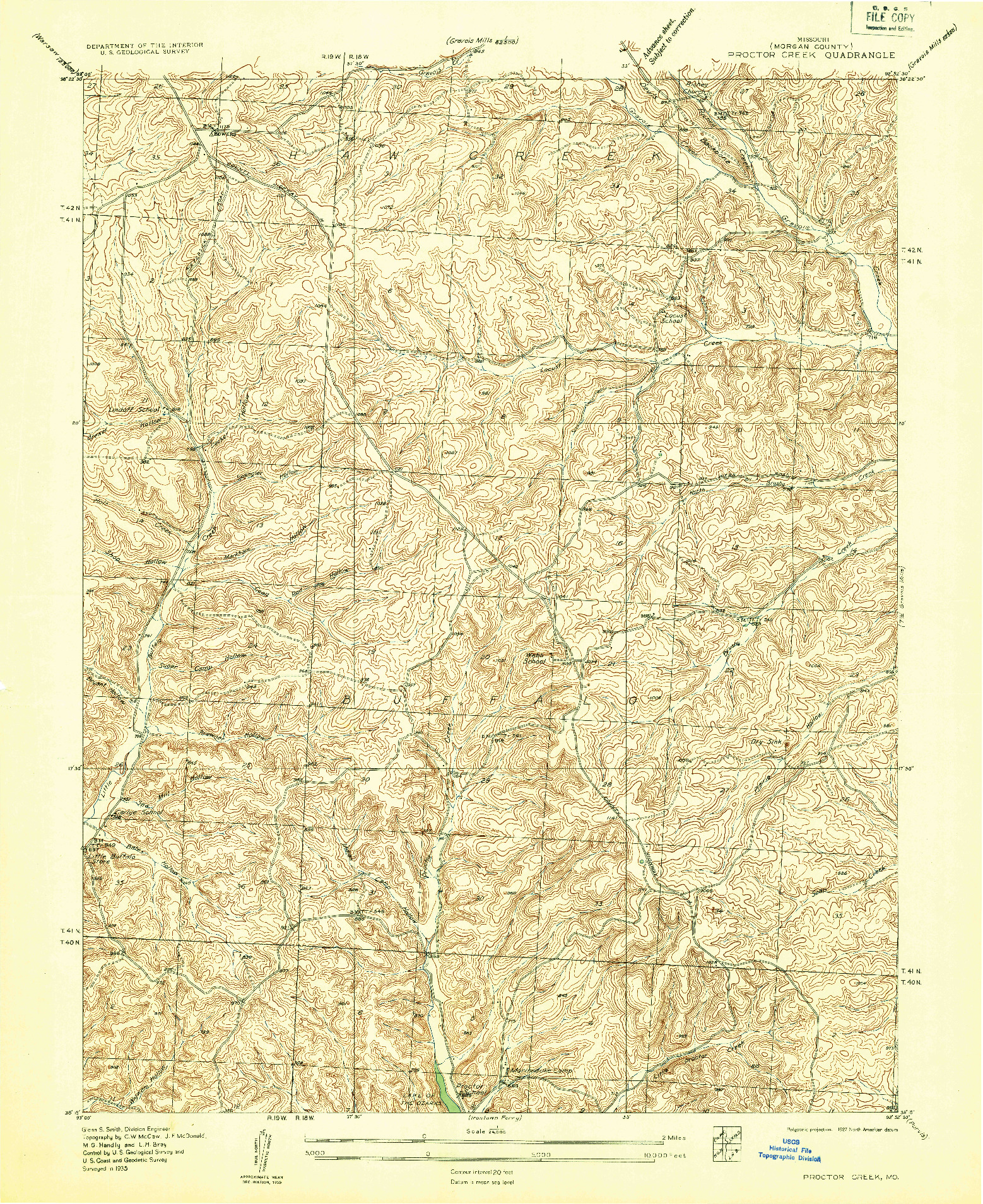 USGS 1:24000-SCALE QUADRANGLE FOR PROCTOR CREEK, MO 1935