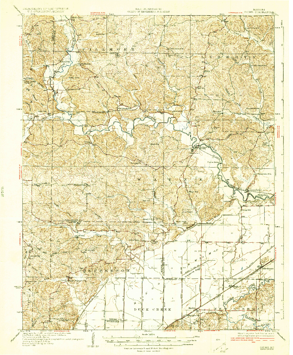 USGS 1:62500-SCALE QUADRANGLE FOR ZALMA, MO 1935