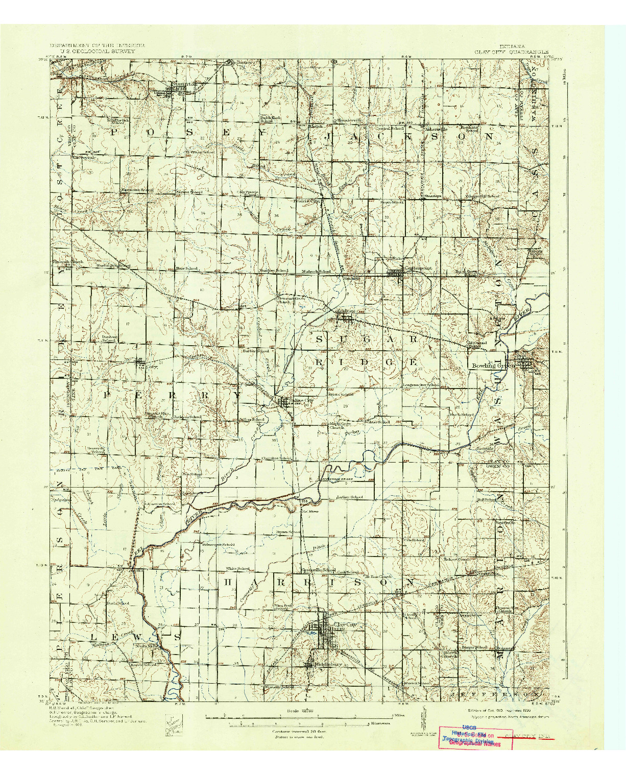 USGS 1:62500-SCALE QUADRANGLE FOR CLAY CITY, IN 1910