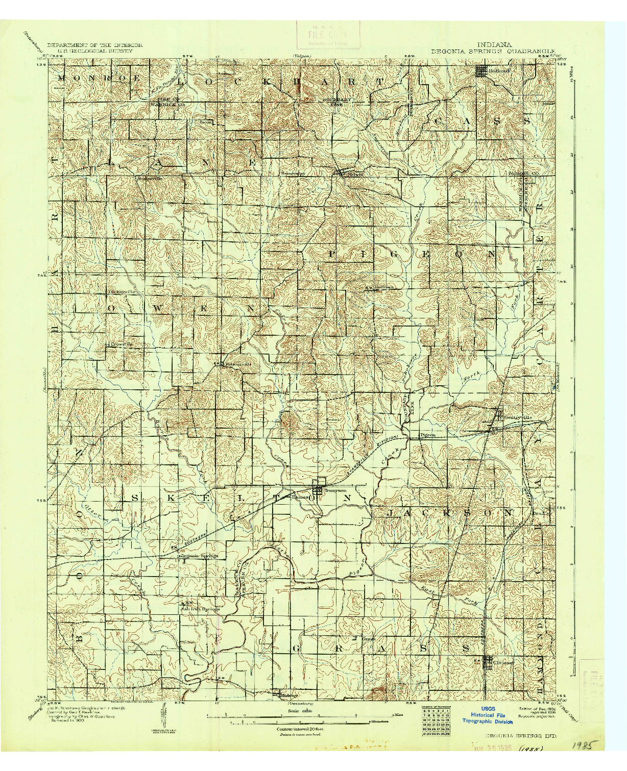 USGS 1:62500-SCALE QUADRANGLE FOR DEGONIA SPRINGS, IN 1902