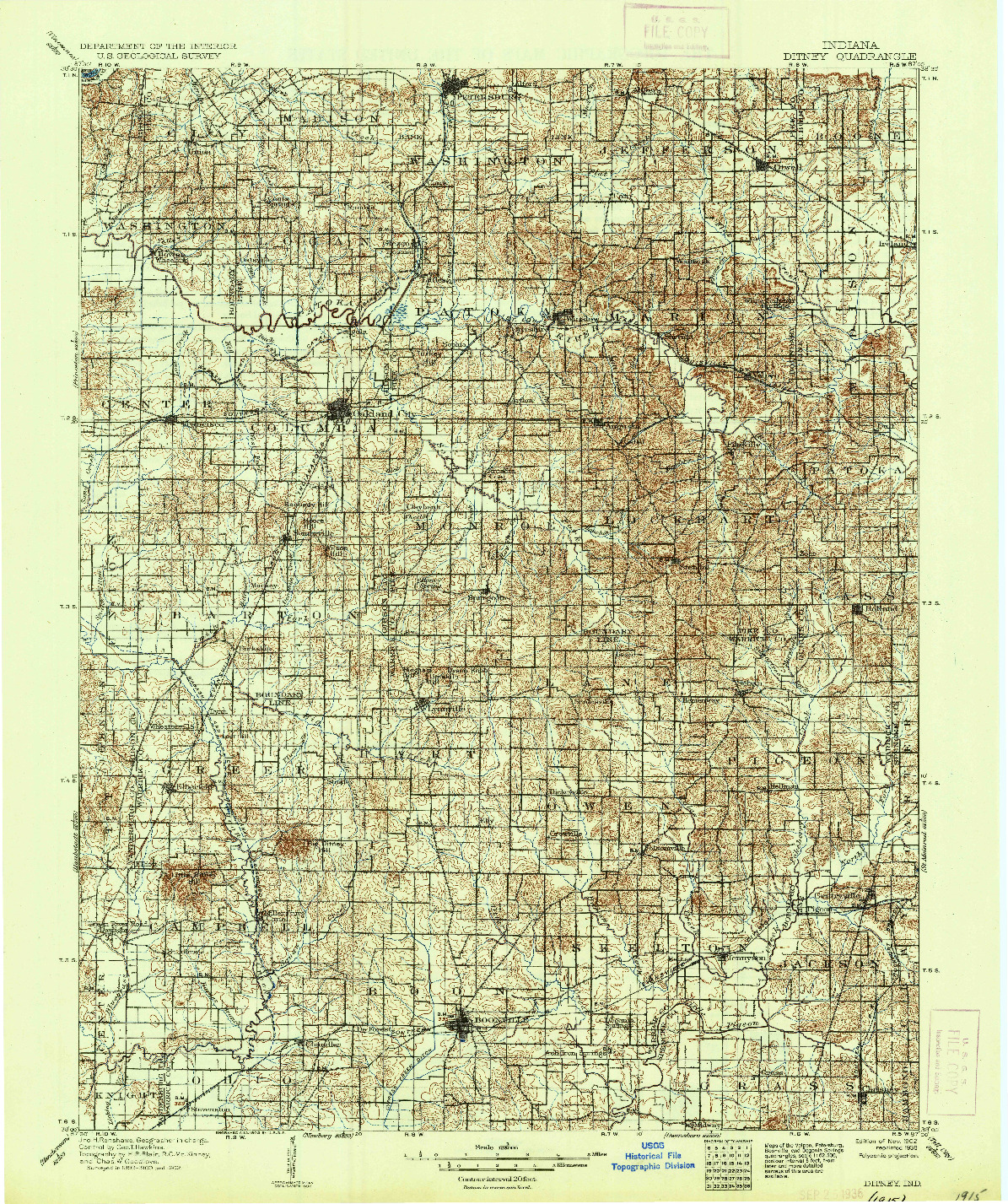 USGS 1:125000-SCALE QUADRANGLE FOR DITNEY, IN 1902